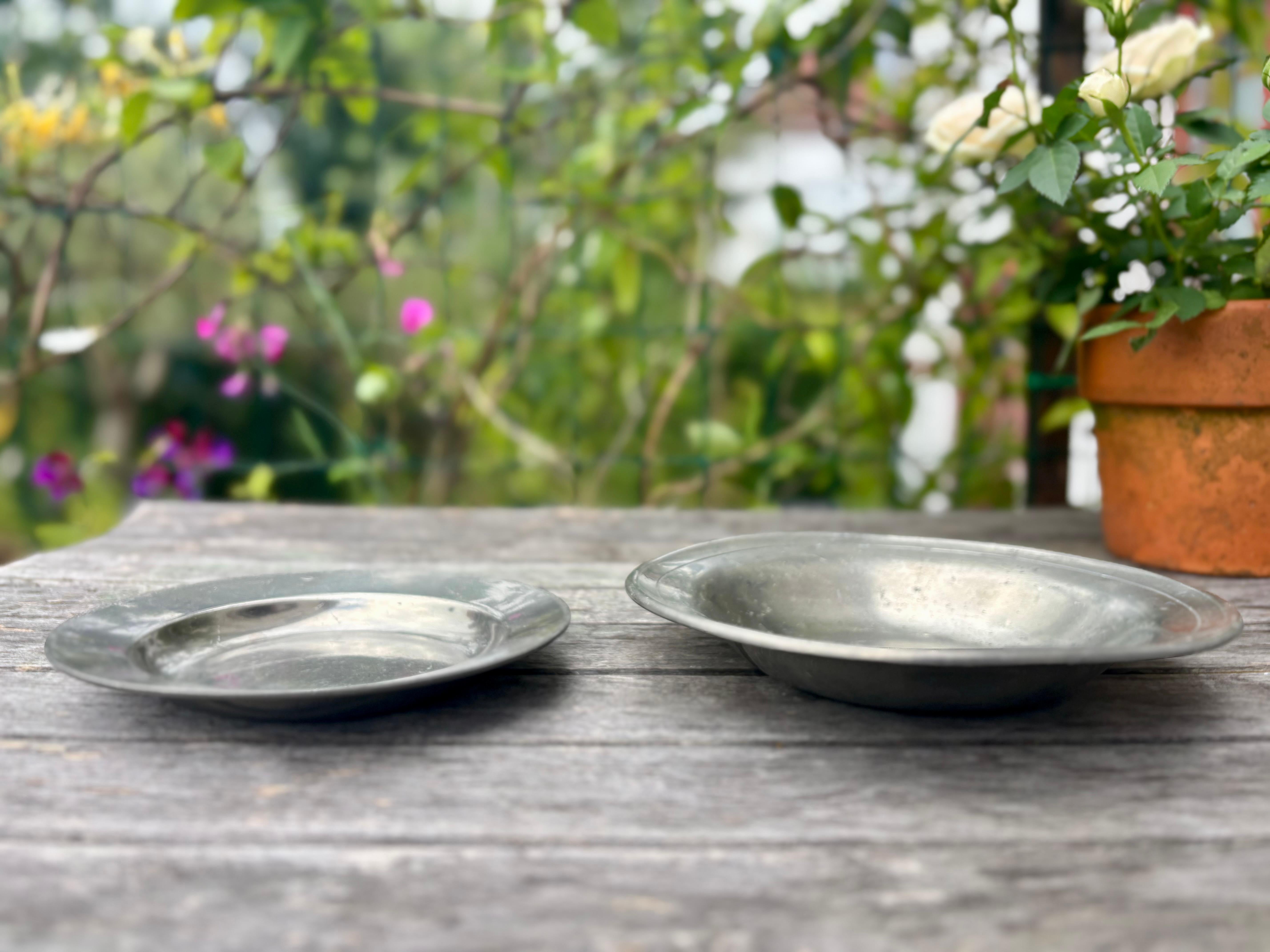 Art Deco Two Antique Pewter Dishes, Just Andersen, circa 1930s For Sale