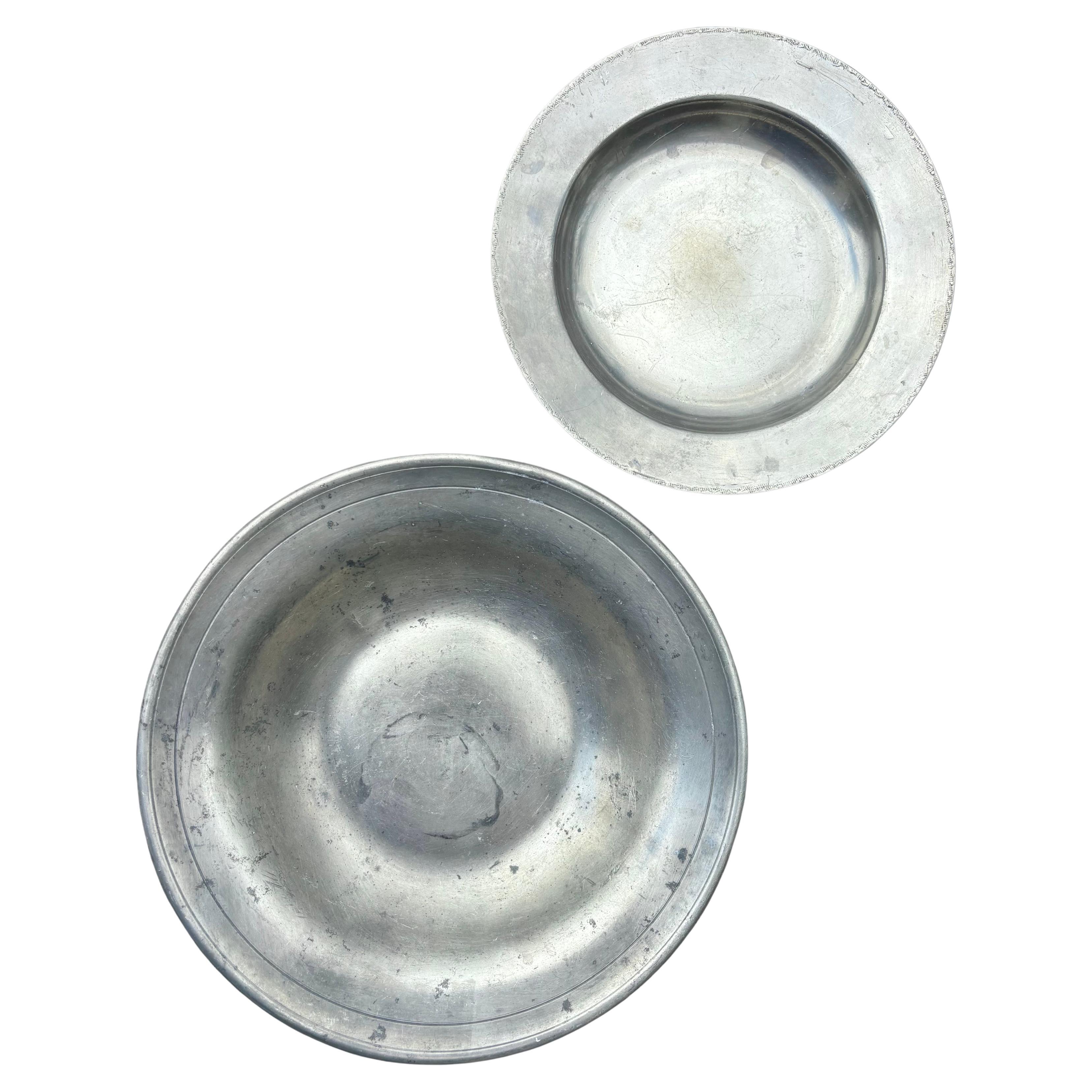 Two Antique Pewter Dishes, Just Andersen, circa 1930s For Sale
