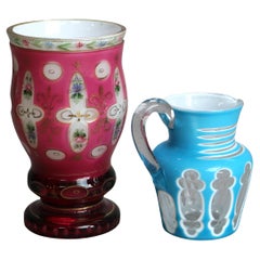 Two Vintage Pieces of Decorated Bohemian Art Glass C1900