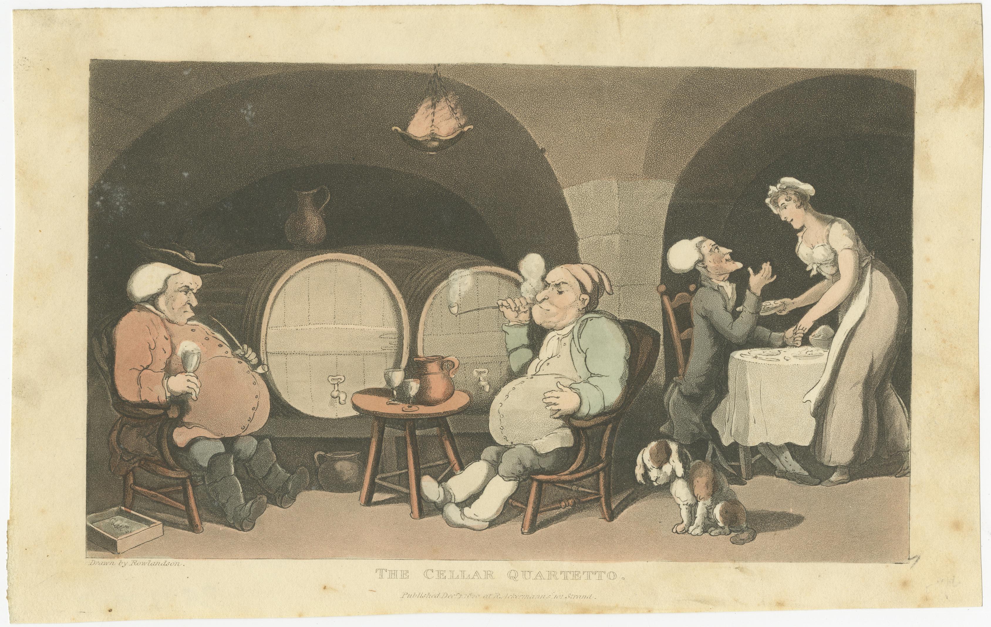 Paper Two Antique Prints Related to Wine; Production and Drinking, 19th Century For Sale
