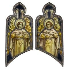 Deux vitraux religieux anciens représentant des anges par Atkinson Bros.