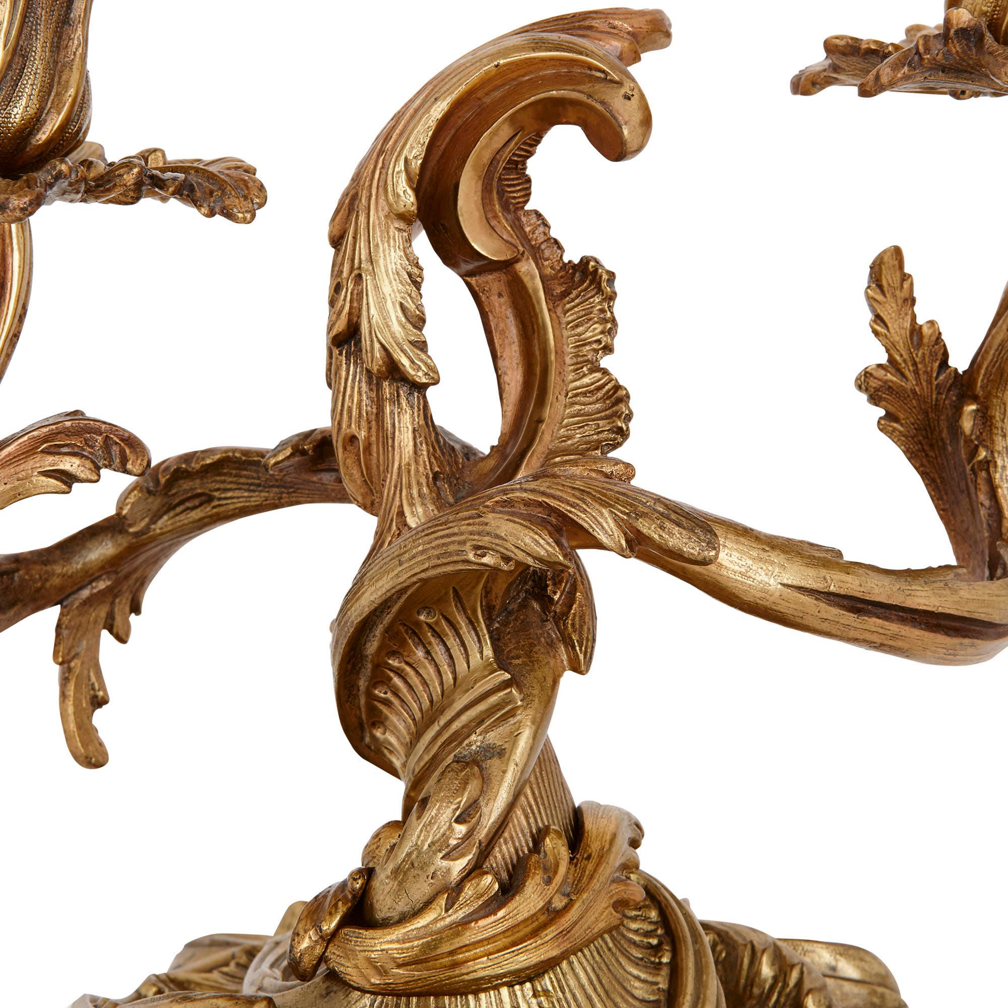 Two Antique Rococo Style Ormolu Candelabra In Good Condition For Sale In London, GB