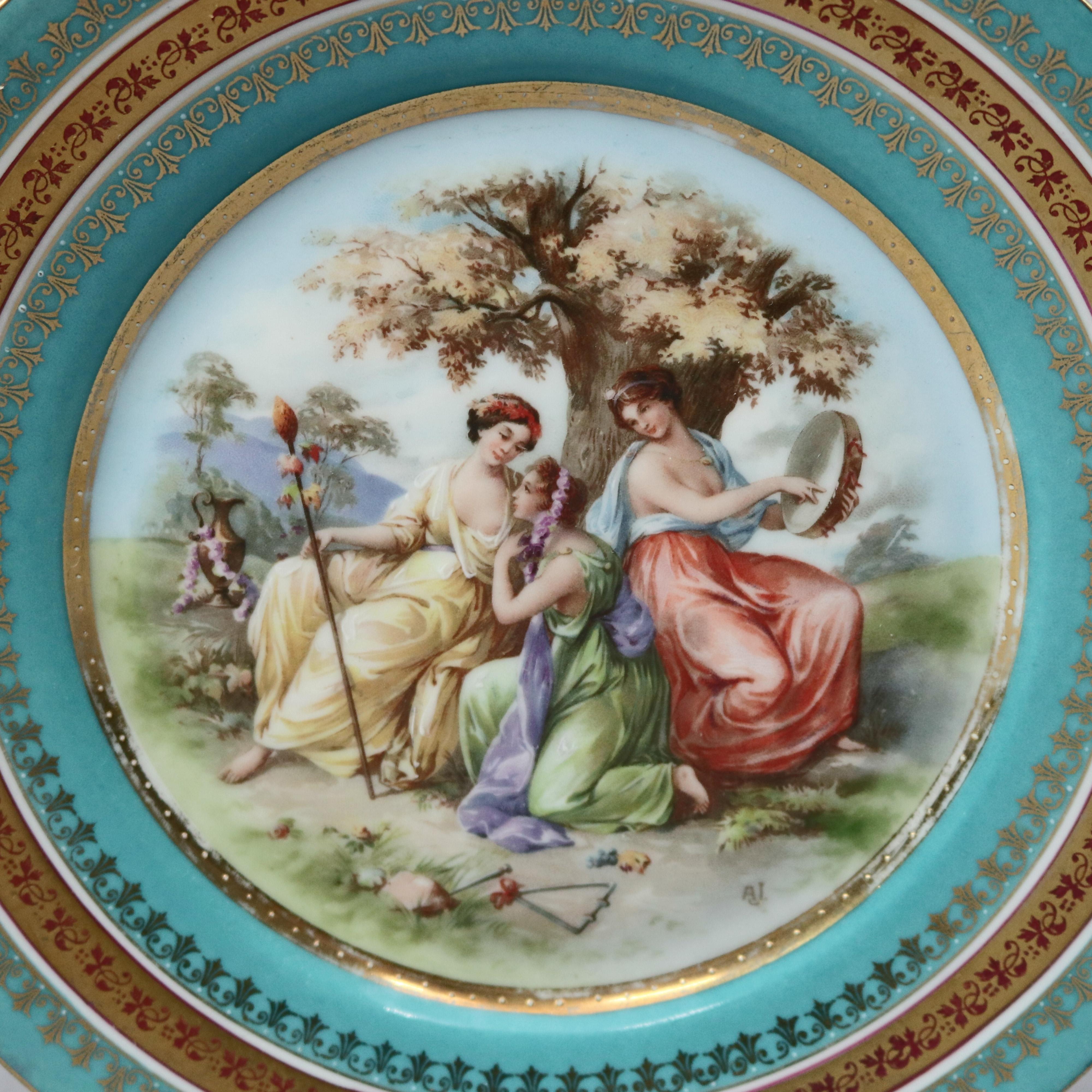 Classical Greek Two Antique Royal Vienna Porcelain Plates, Classical Muses, circa 1890