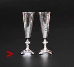 Dos Vasos de Vodka Stopkas Jiggers Antiguos Rusos 84 de Plata de Ley / 49g