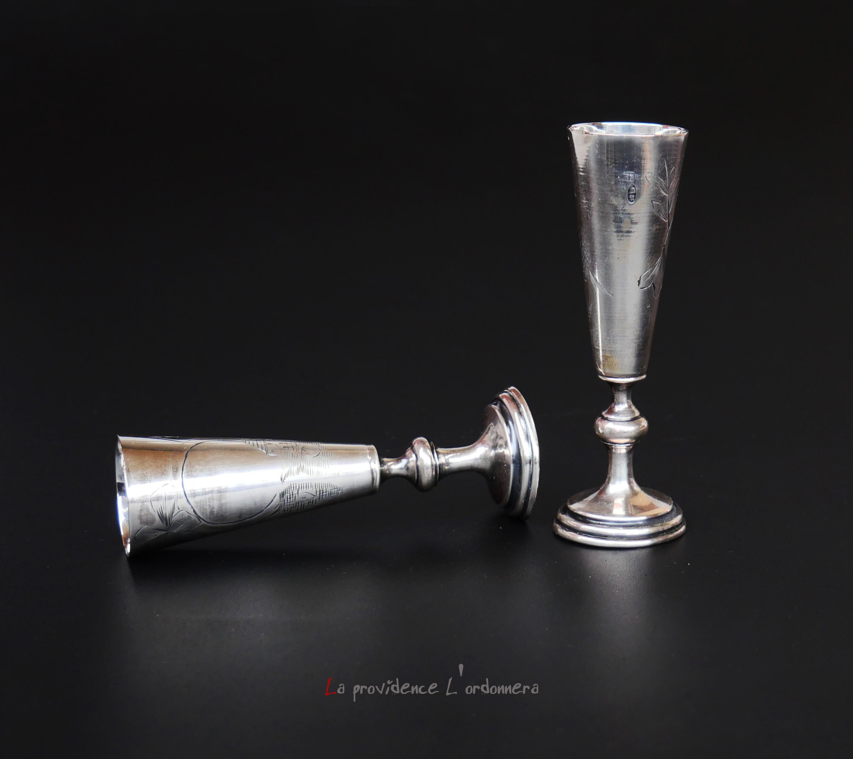 Two Antique Russian 84 Sterling Silver Vodka Stopkas Shots Beakers Jiggers / 49g For Sale 1