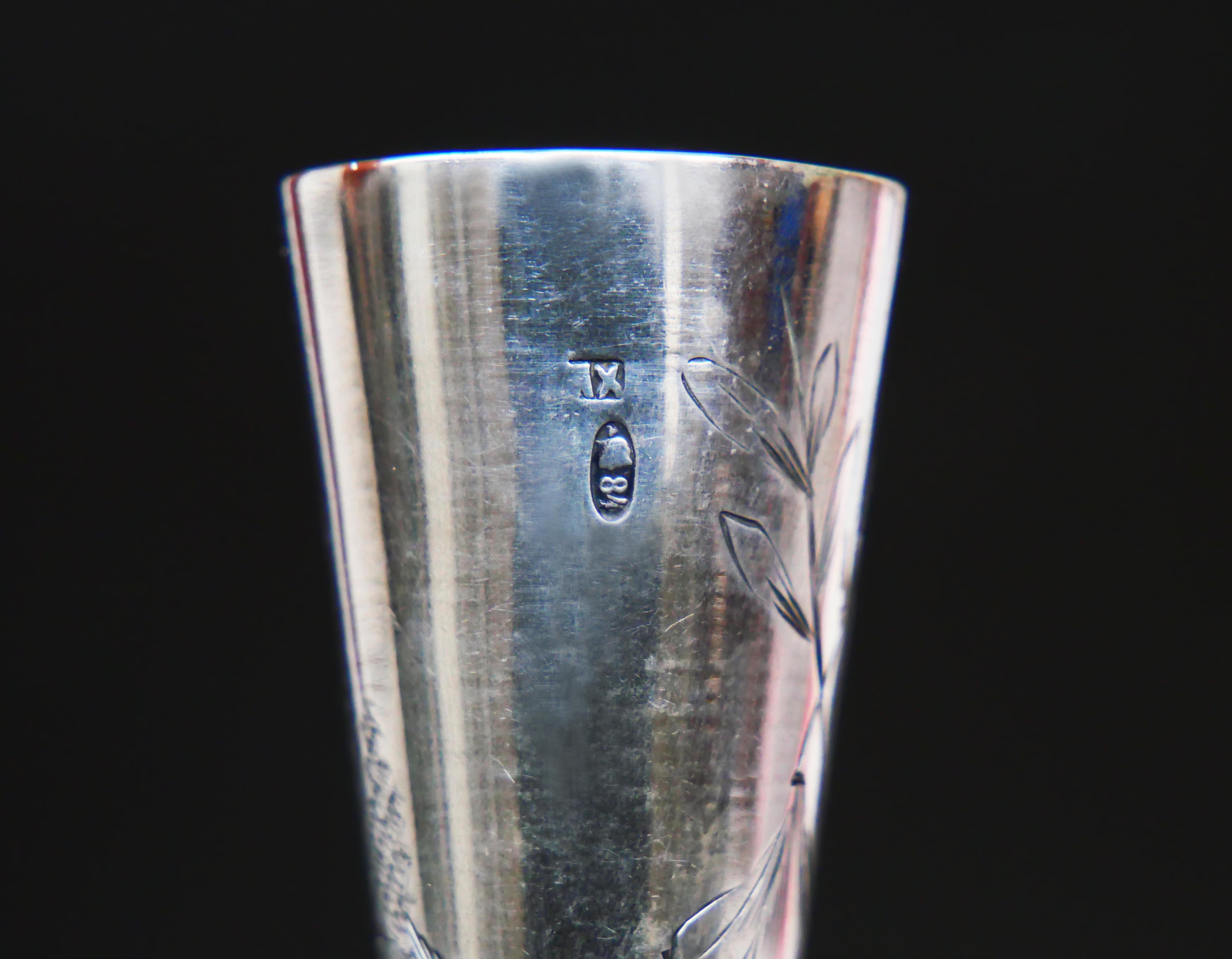 Two Antique Russian 84 Sterling Silver Vodka Stopkas Shots Beakers Jiggers / 49g For Sale 4