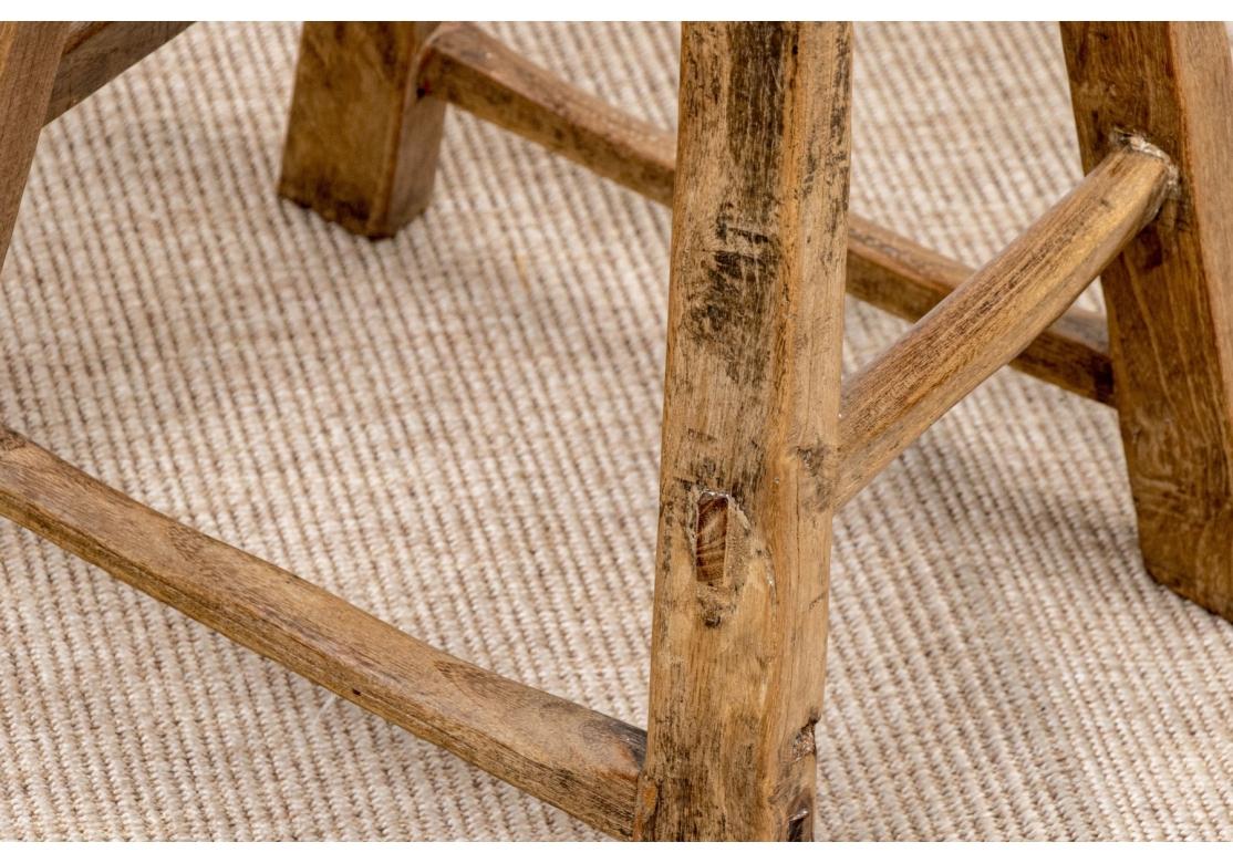 Two Antique Rustic Hardwood Stools Abîmé - En vente à Bridgeport, CT