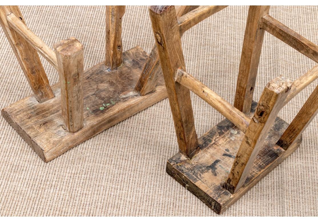 Two Antique Rustic Hardwood Stools en vente 1