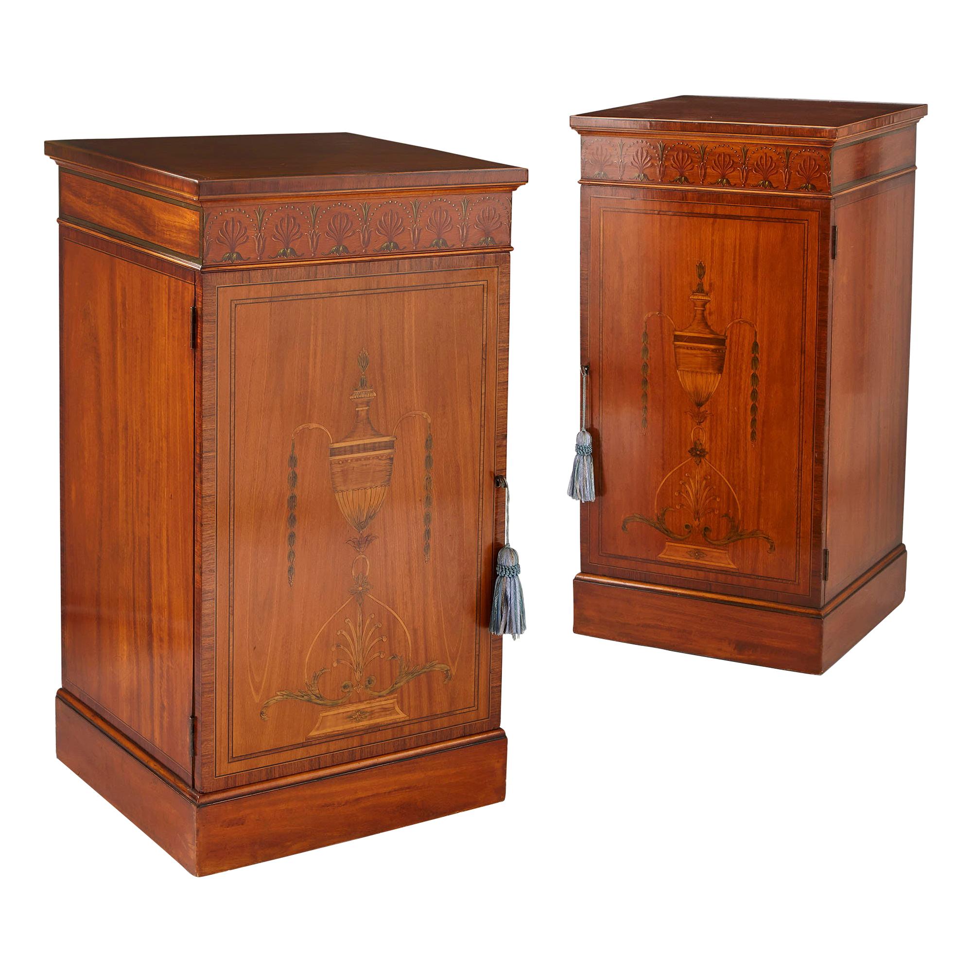 Two Antique Satinwood and Rosewood Marquetry Cabinets