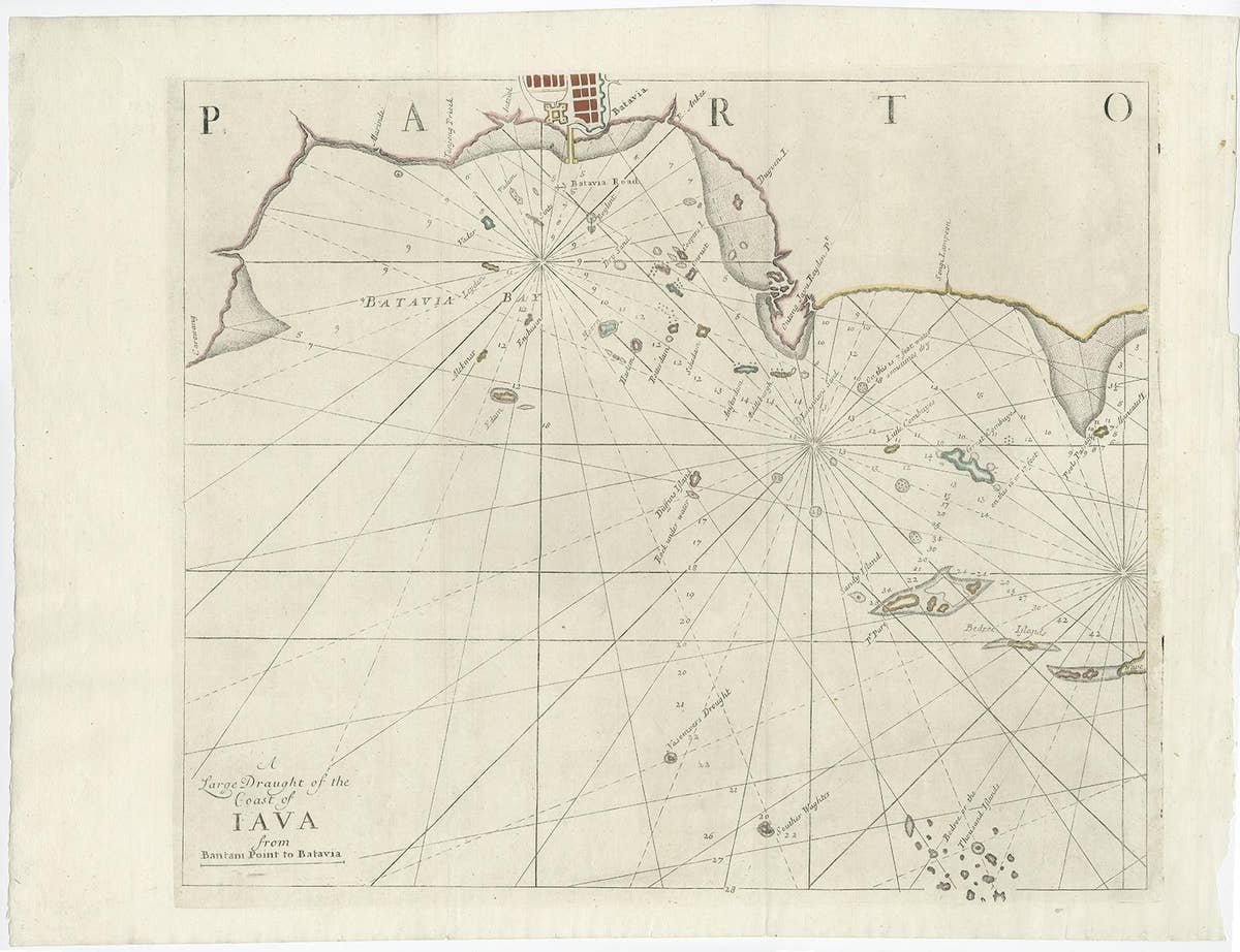 Two Antique Sea Charts of the Thousand Islands between Batavia and Bantam, c1734