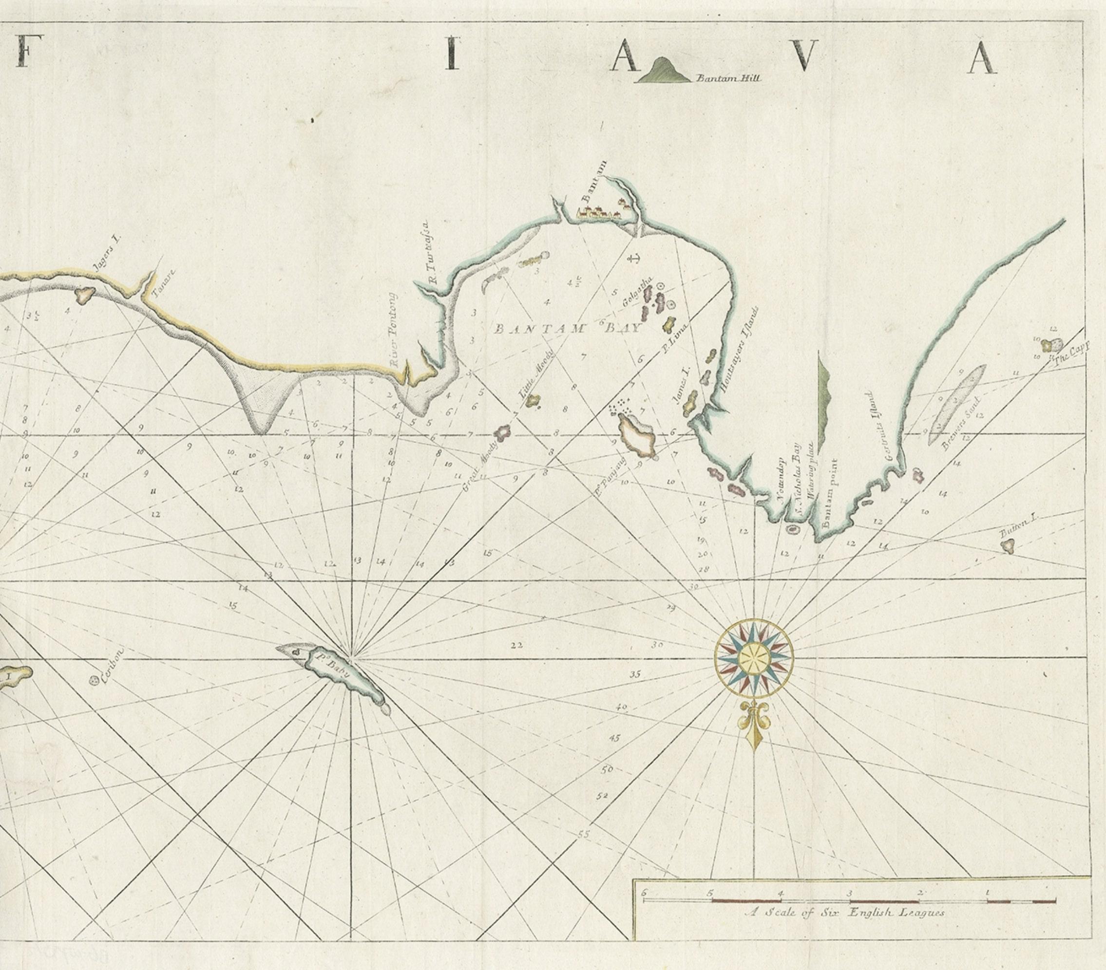 Mid-18th Century Two Antique Sea Charts of the Thousand Islands between Batavia and Bantam, c1734 For Sale