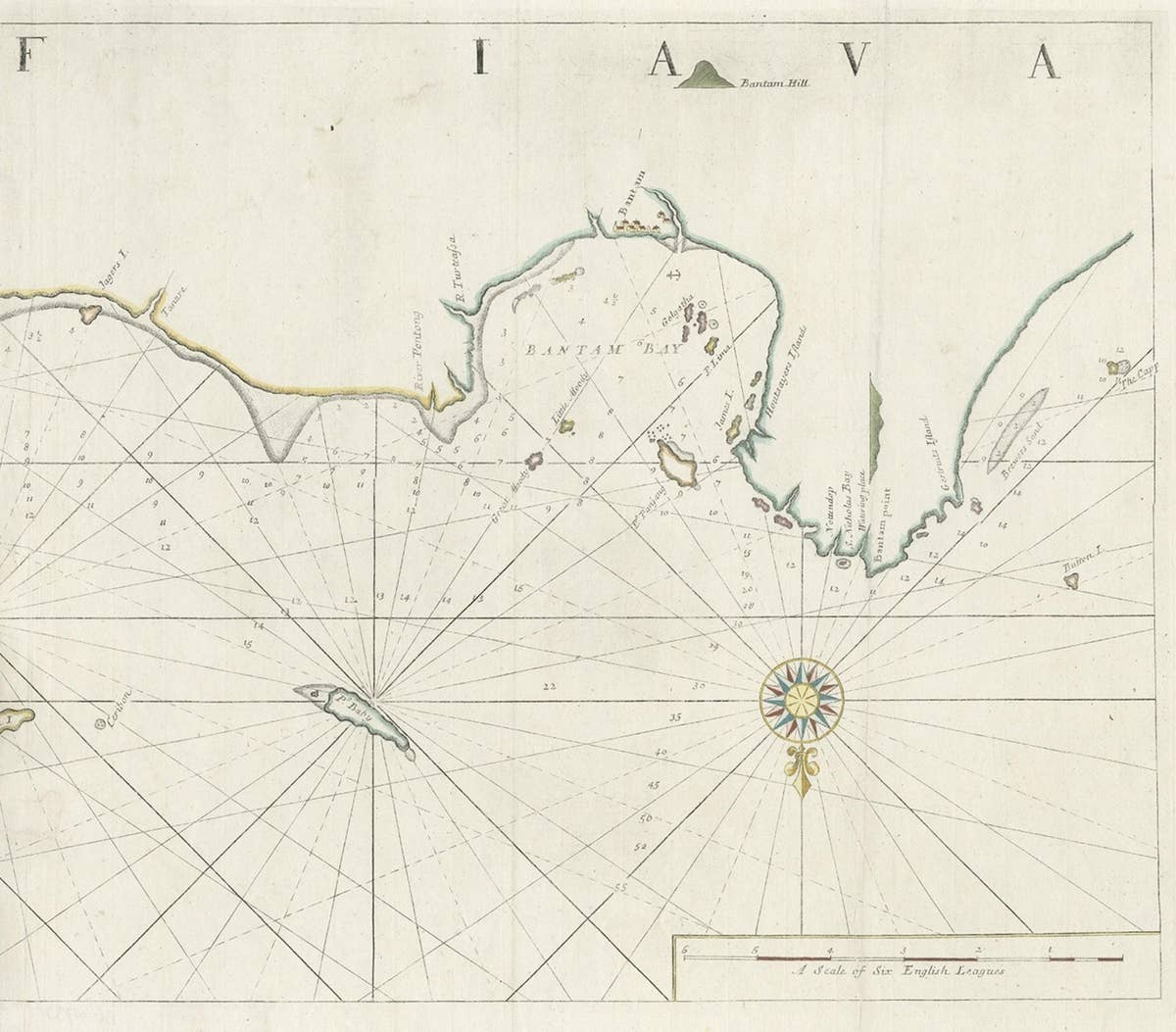 Two Antique Sea Charts of the Thousand Islands between Batavia and Bantam, c1734