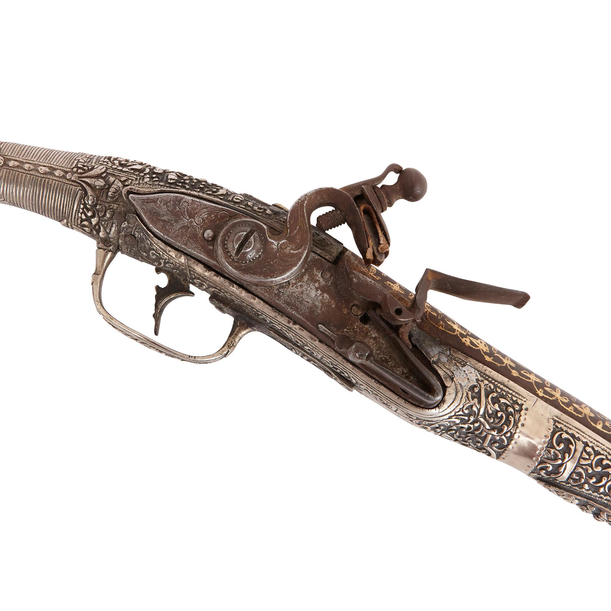 These pistols have been beautifully decorated with finely chased and engraved silver, and gold-damascened work. They were crafted in South-Eastern Europe in the 19th century. The pistols are collectable, decorative pieces, which will look beautiful