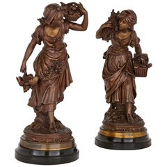 Two Antique Spelter Female Figures by Moreau