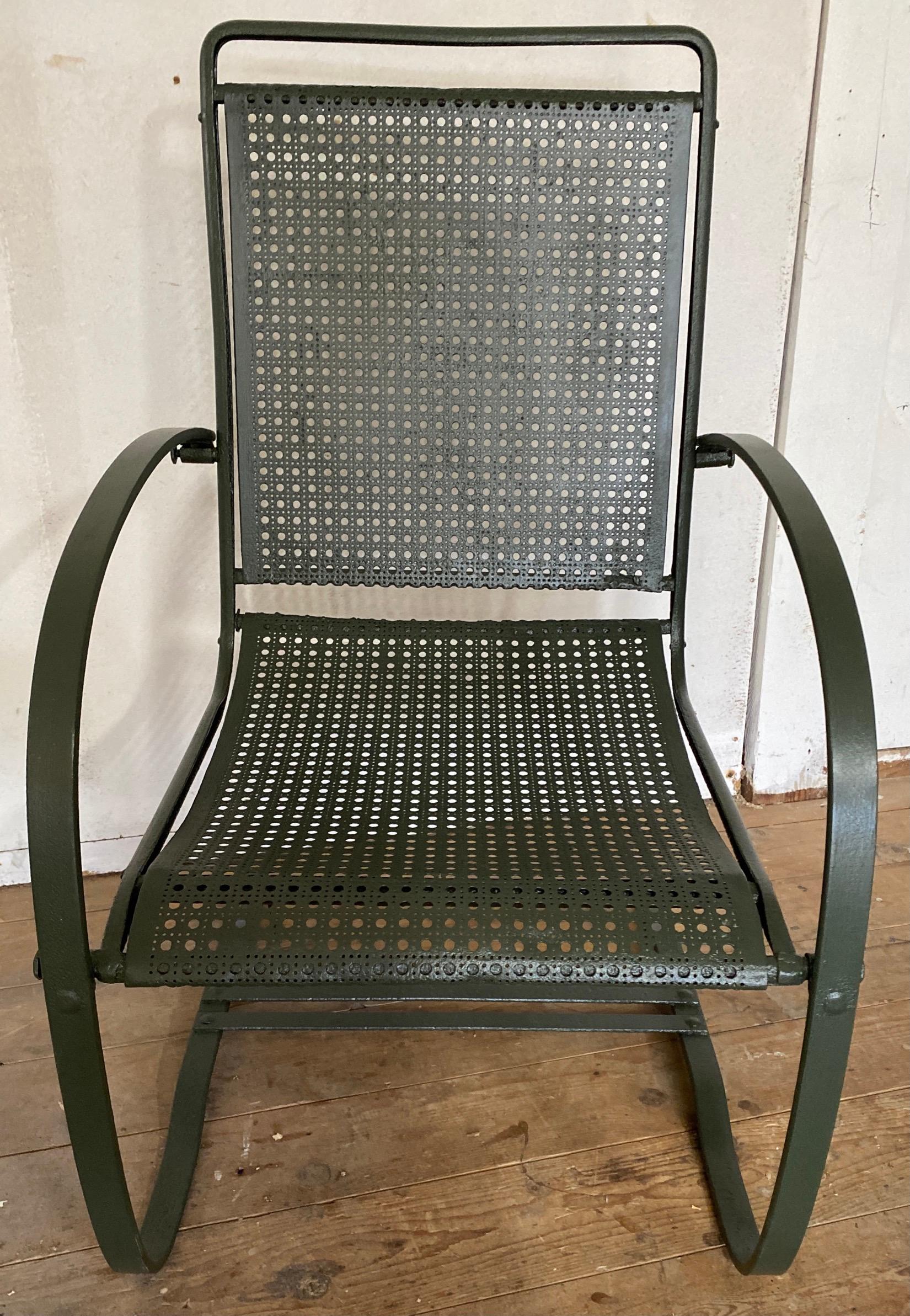Two Antique Spring Steel Garden Arm Chairs For Sale 3