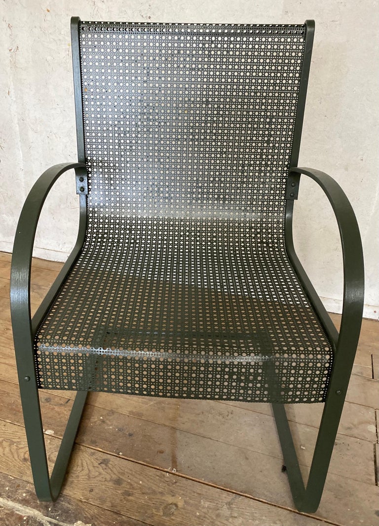 Two Antique Spring Steel Garden Arm Chairs In Good Condition For Sale In Great Barrington, MA
