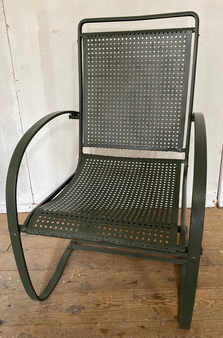 Two Antique Spring Steel Garden Arm Chairs For Sale 3