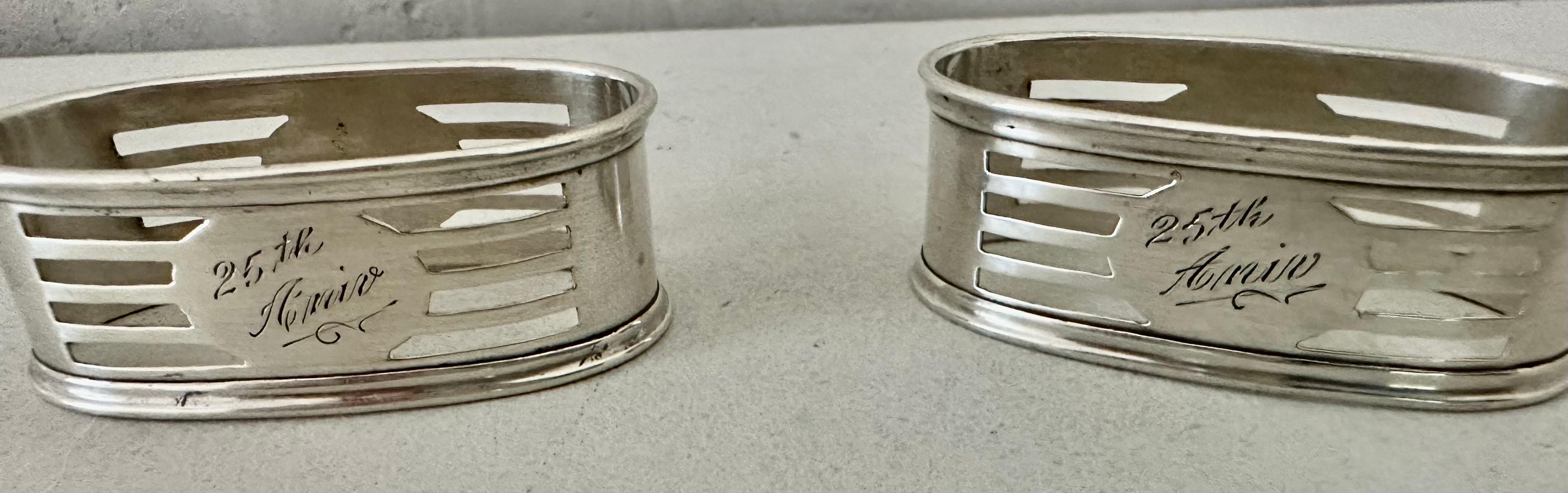Sterling Silver Two Antique Sterling Napkin Rings with 