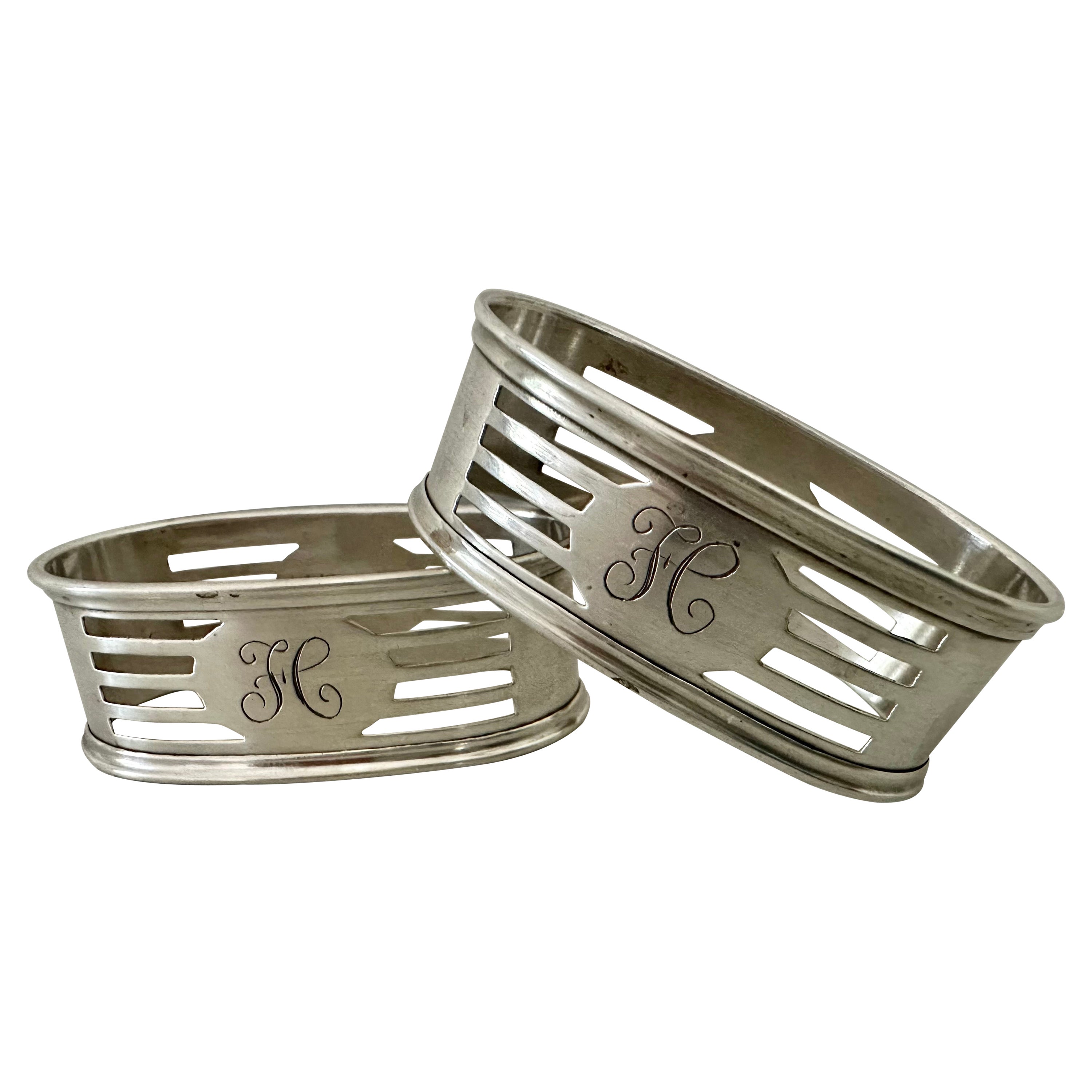 Antike Serviettenringe aus Sterling mit „H“-Gravur +