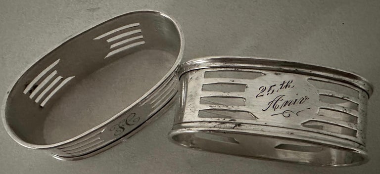 Sterling Silver Two Antique Sterling Napkin Rings with 