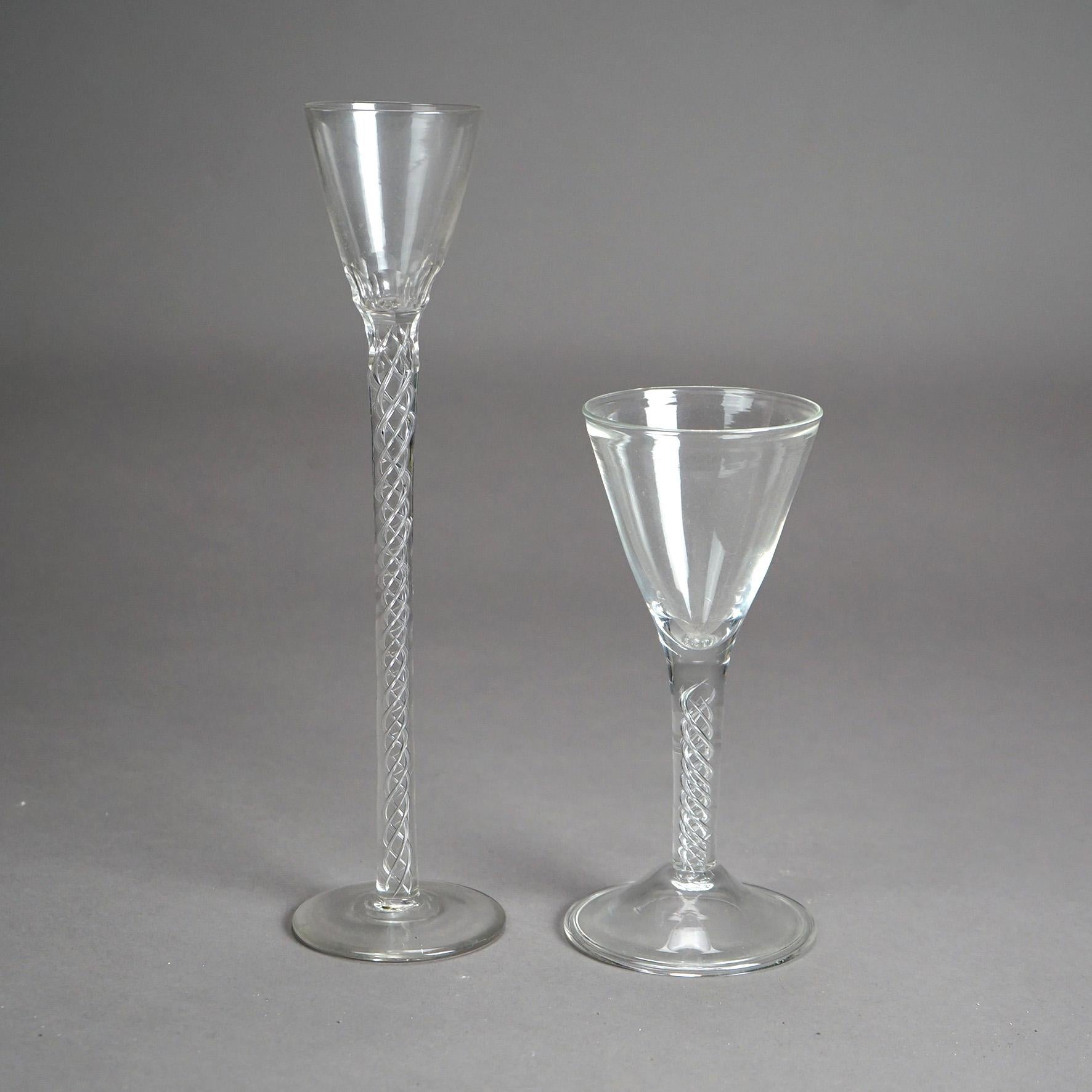 Arts and Crafts Two Antique Steuben Colorless Threaded Art Glass Stemware Circa 1920
