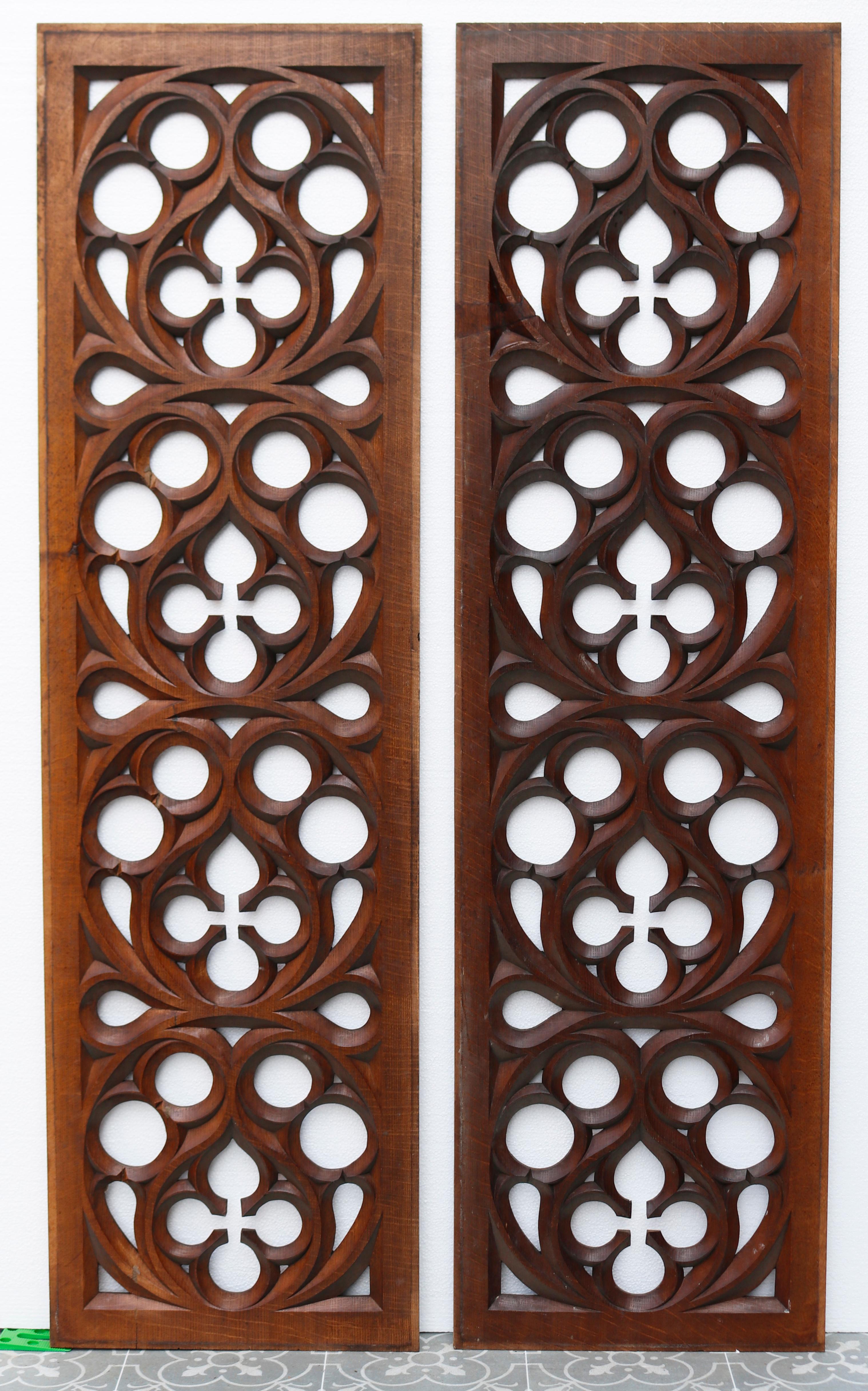 19th Century Two Antique Victorian Carved Oak Panels For Sale