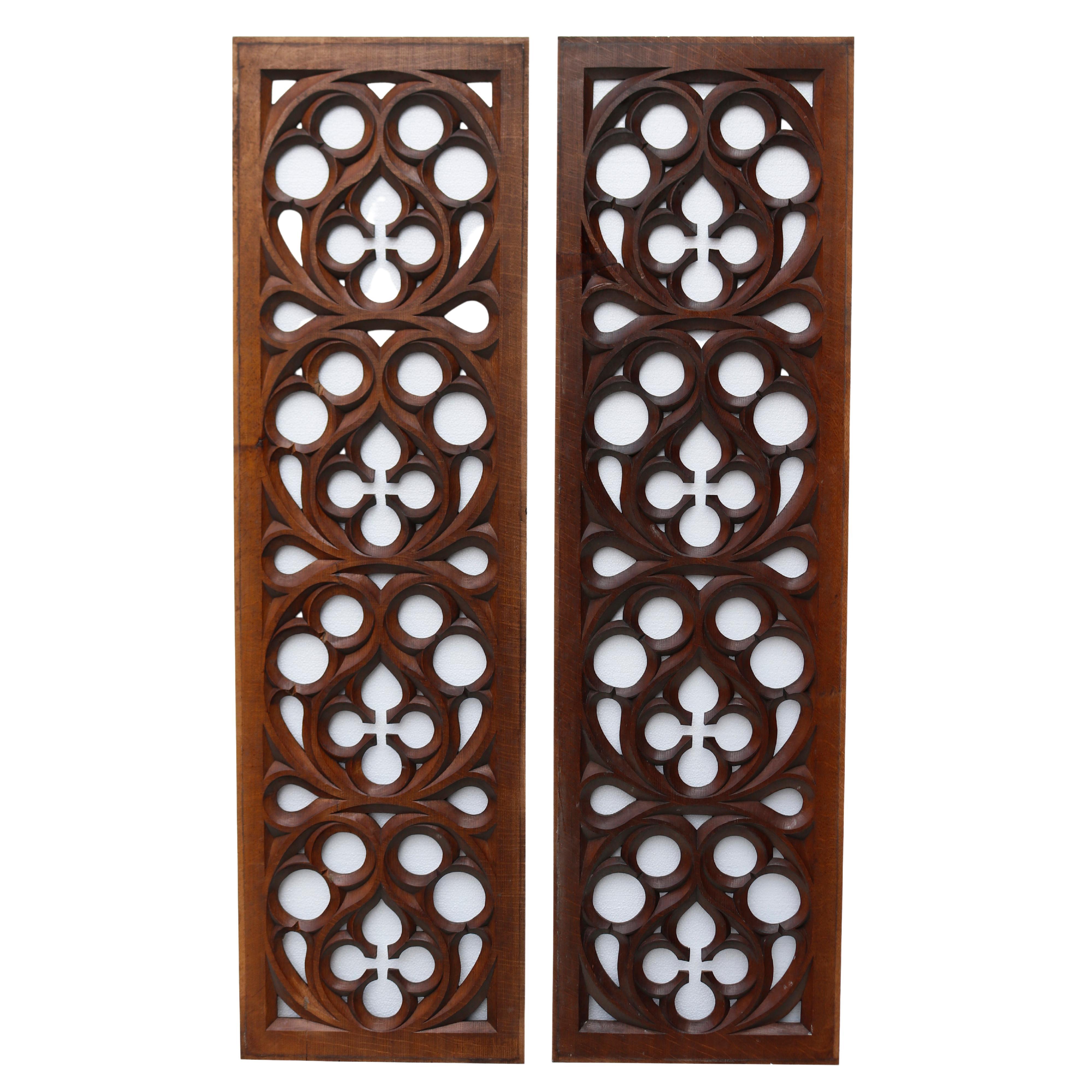 Two Antique Victorian Carved Oak Panels For Sale