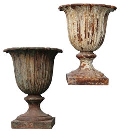 Two Antique Victorian Cast Iron Urns