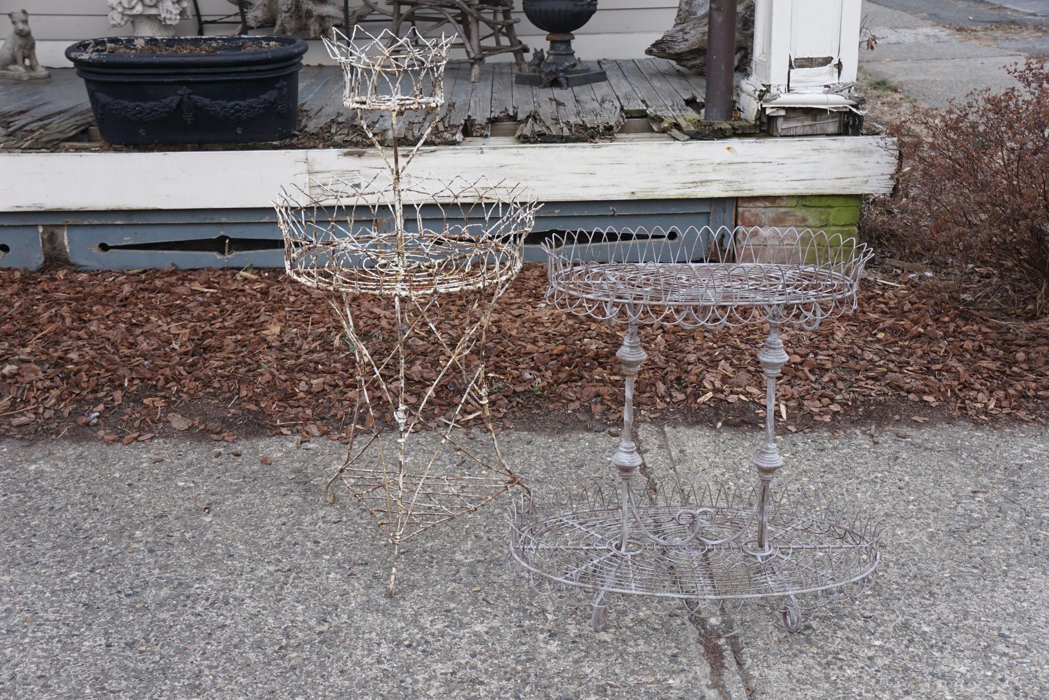 These two lovely wirework plant stands are good examples of the small pieces made in the 19th century. Most small items like this have not survived due to use and neglect where many larger forms intended to remain stationary once filled with potted