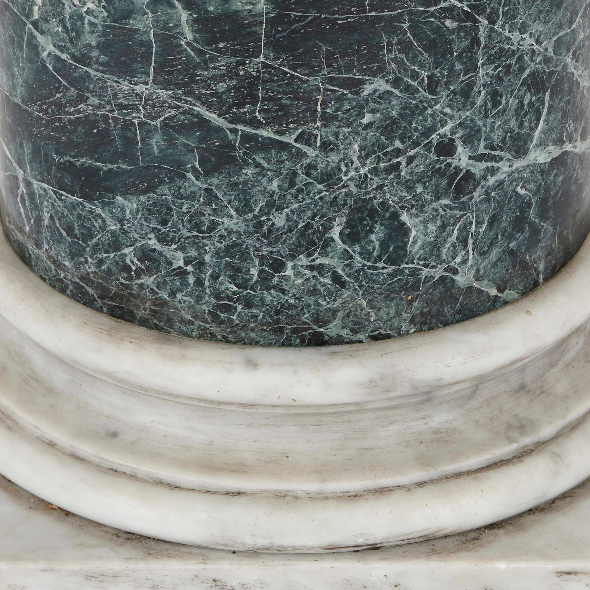 Two antique white and green marble column pedestals  In Good Condition In London, GB