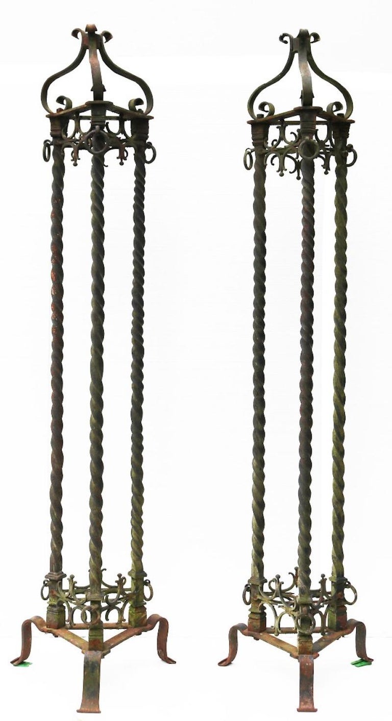 Two Antique Wrought Iron lamp Stands For Sale at 1stDibs | cast iron lamp  stand