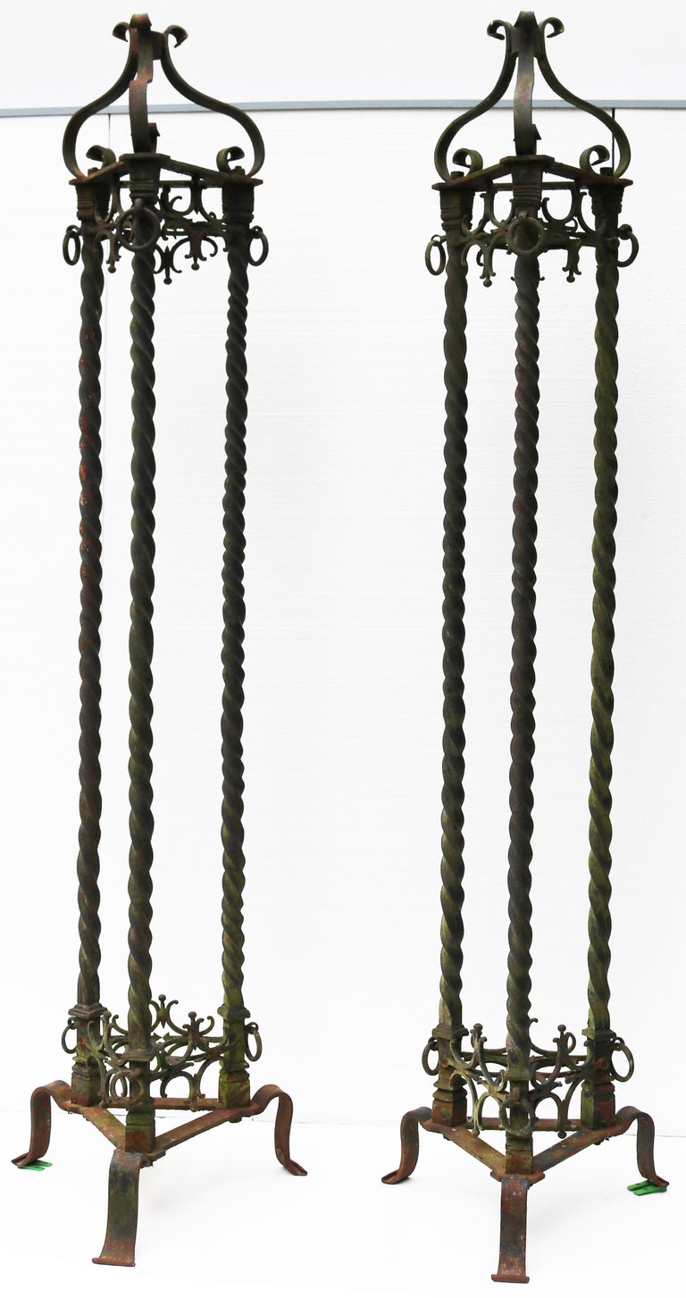 Two Antique Wrought Iron lamp Stands For Sale at 1stDibs