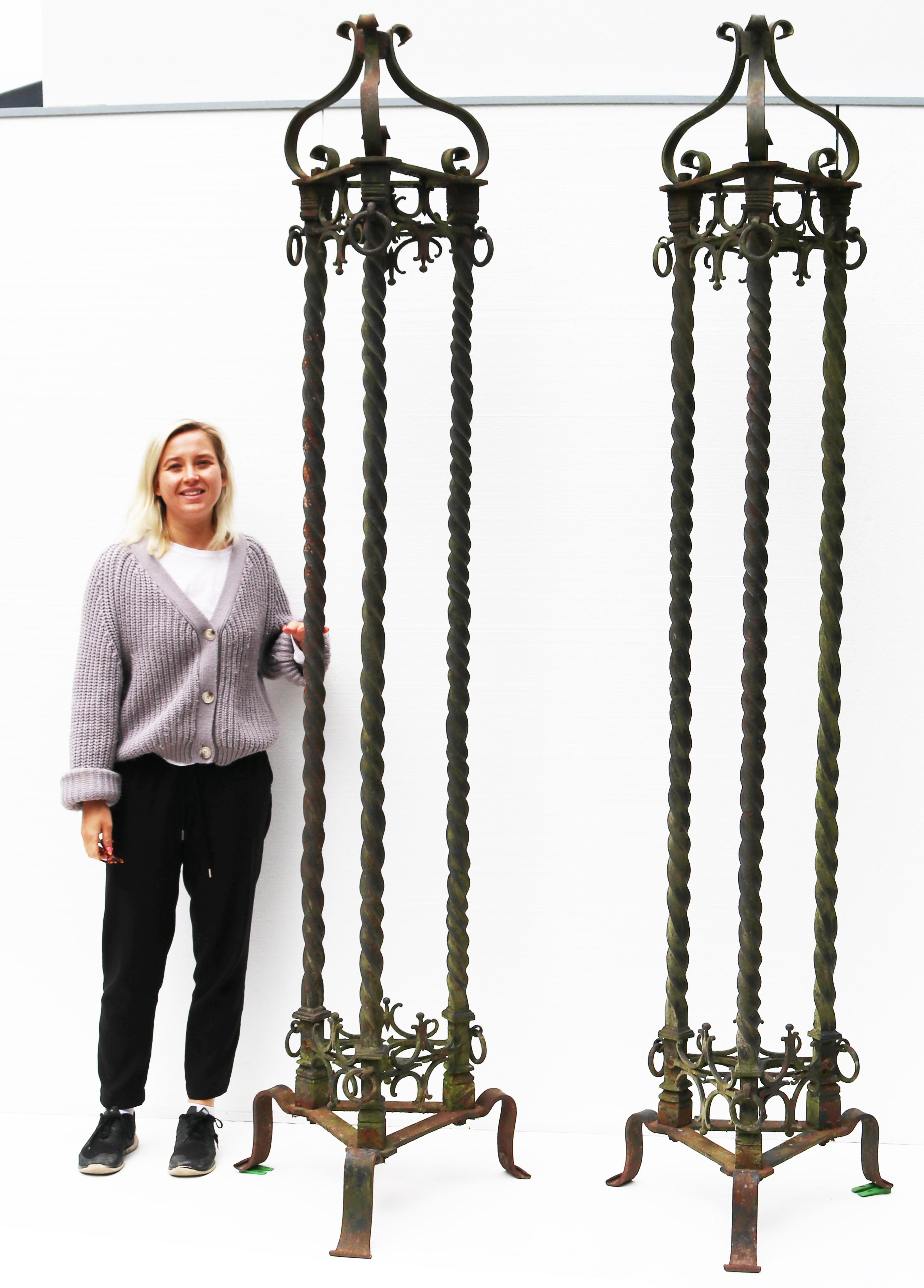 Two Antique Wrought Iron lamp Stands In Fair Condition For Sale In Wormelow, Herefordshire