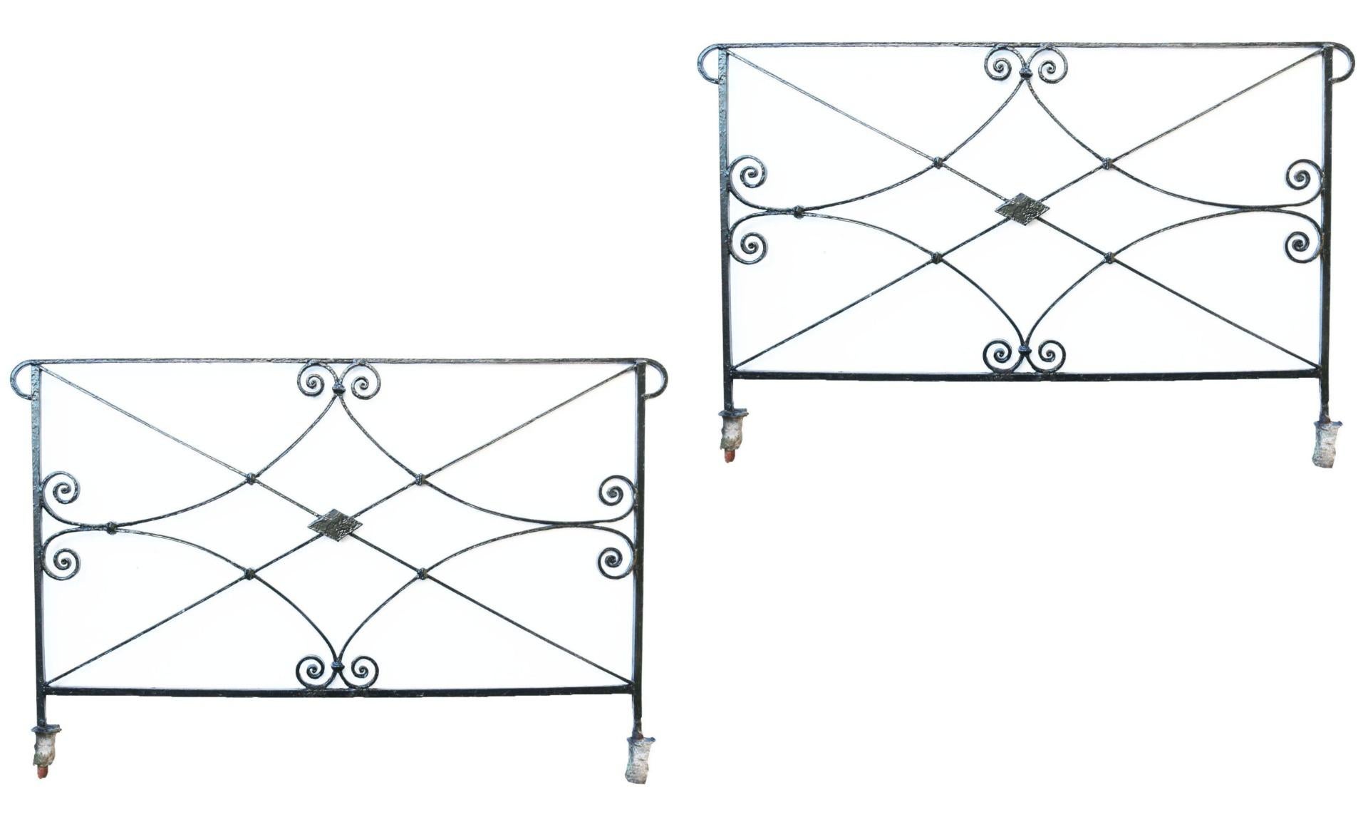 These two Regency style wrought iron railings were reclaimed from a Cheltenham town house. They are finished in old black paint.

Additional dimensions:

25 kg each.