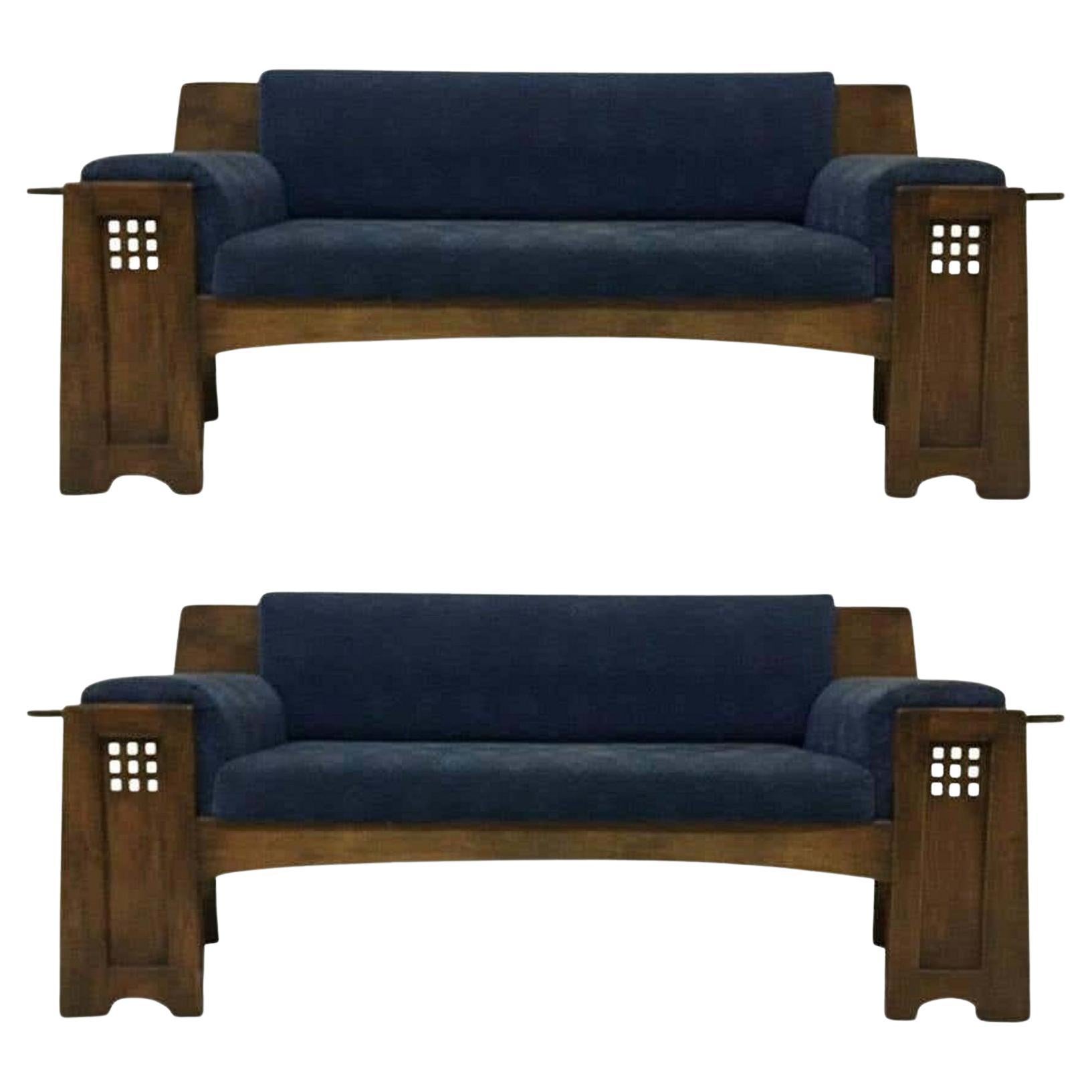 An Architectural Oak Settee or Sofa in the Style of Charles Rennie Mackintosh