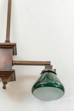 Two-Arm Arts & Crafts Chandelier with Green Emeralite Glass Shades