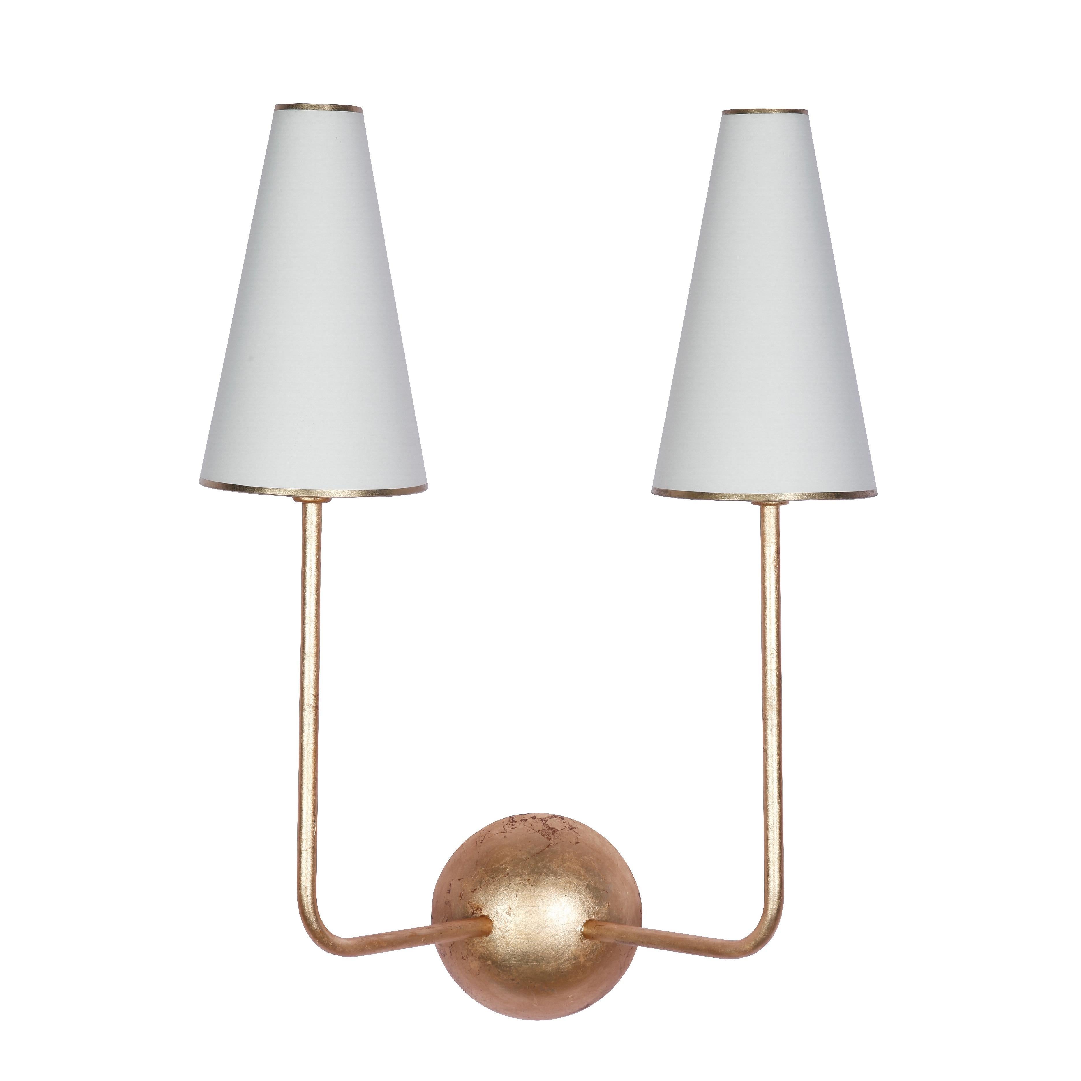 French Two-Arm Black Wall Lamp in the Style of Jean Royère