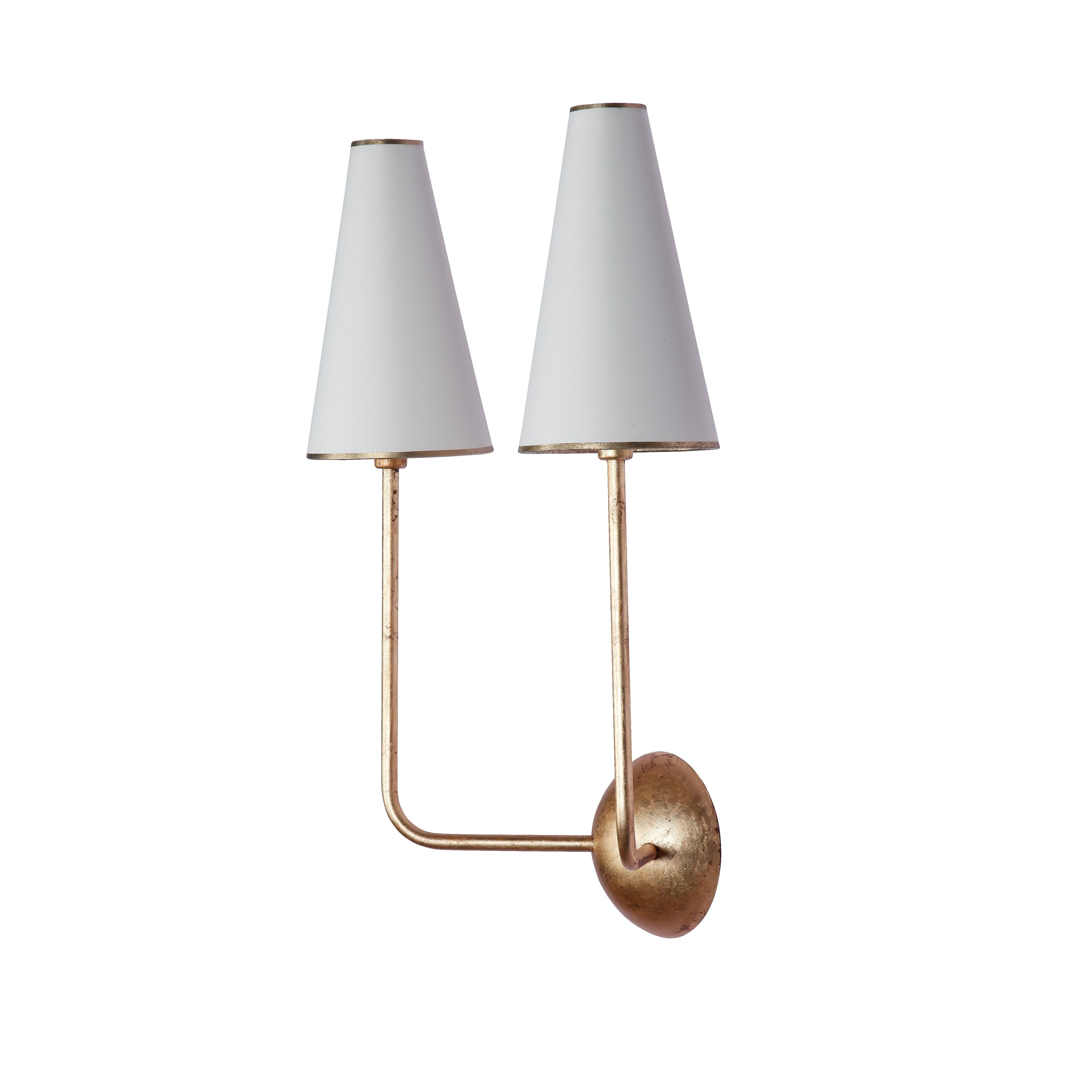 Powder-Coated Two-Arm Black Wall Lamp in the Style of Jean Royère