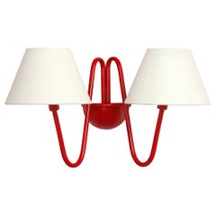 Two-Arm 'Bouquet' Red Wall Lamp in the Style of Jean Royère