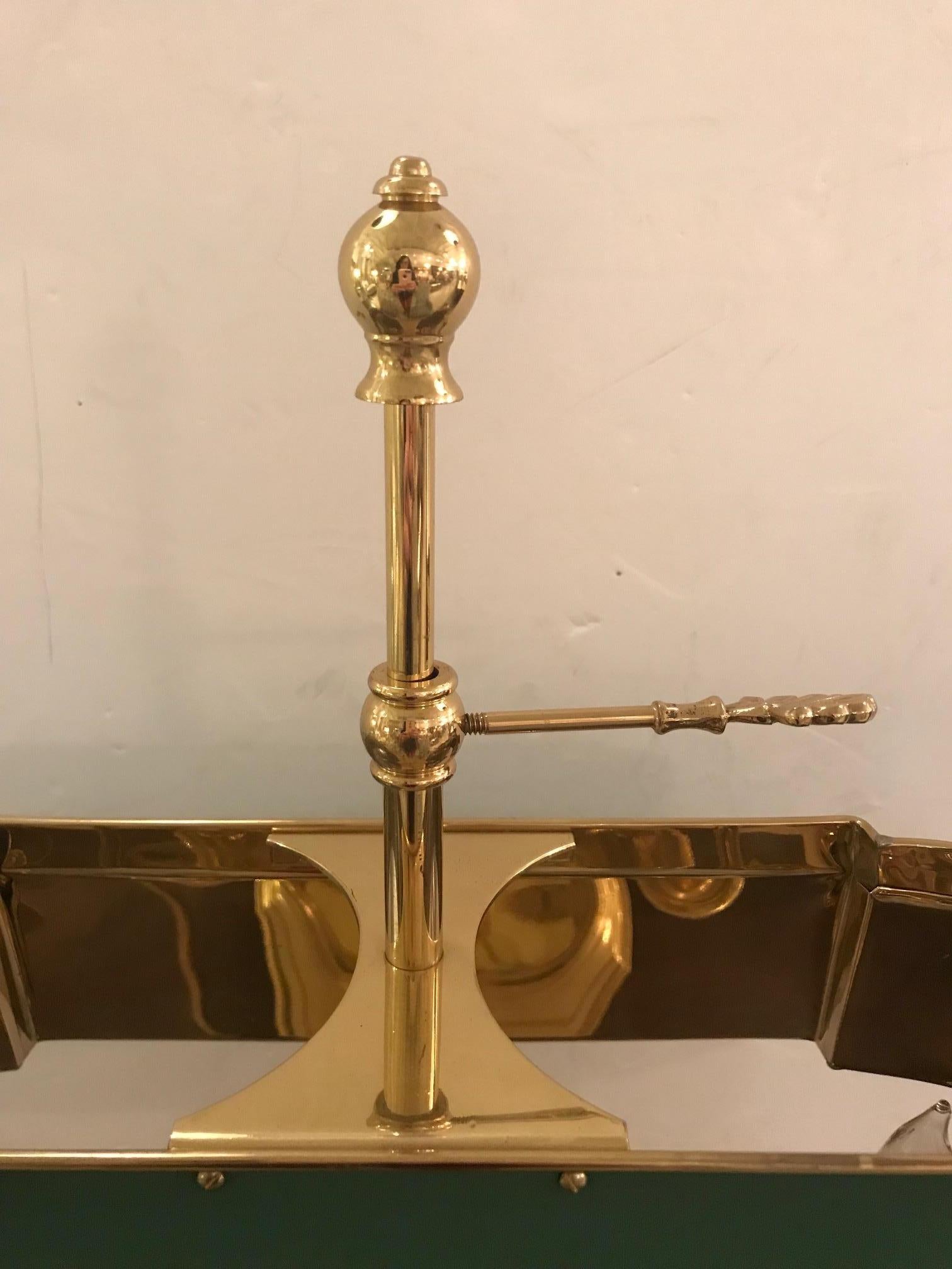 American Two-Arm Brass Table Lamp with Green Metal Shade