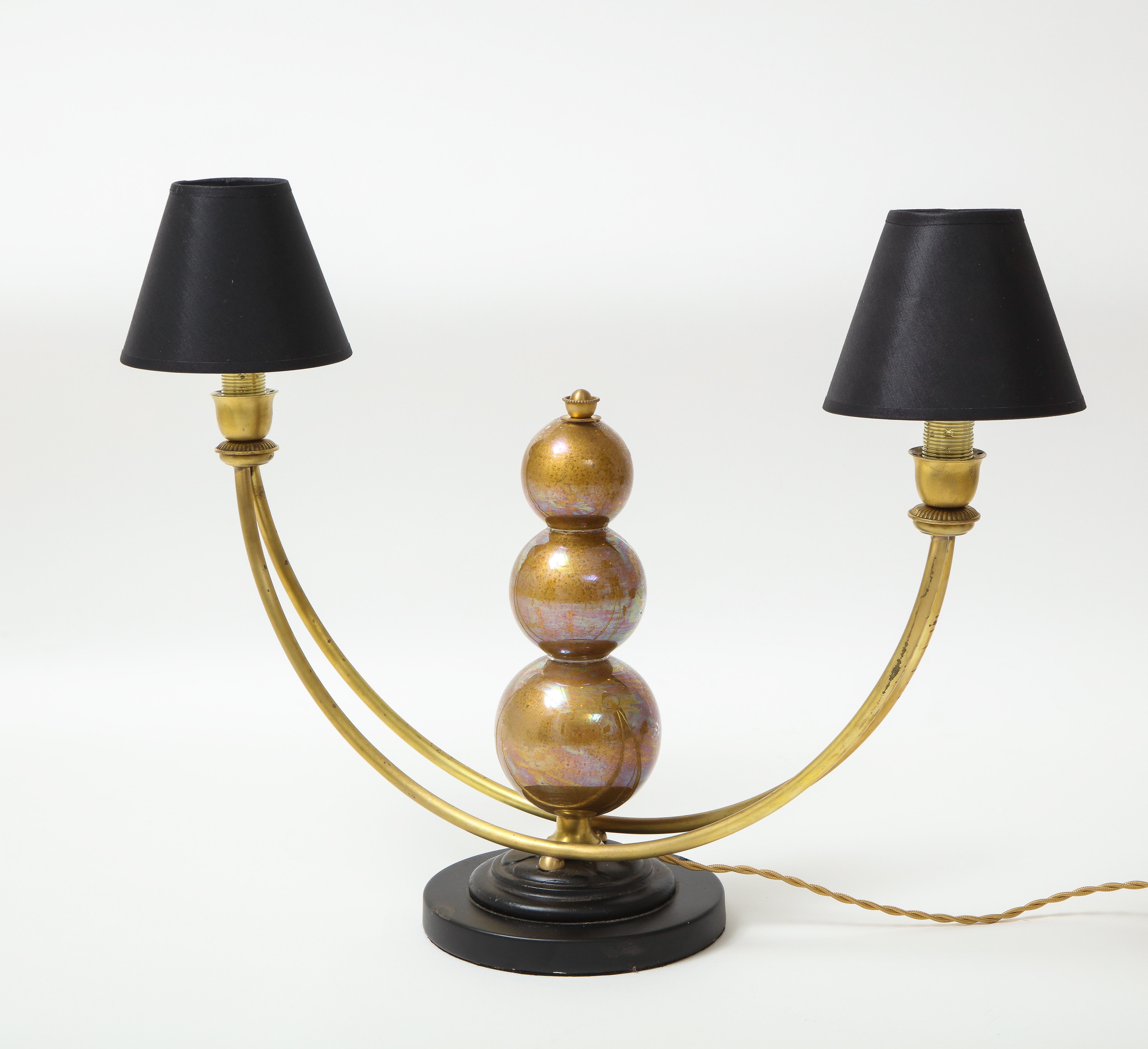 Two Arm Murano Glass Ball Lamp With Brass Arms For Sale 4