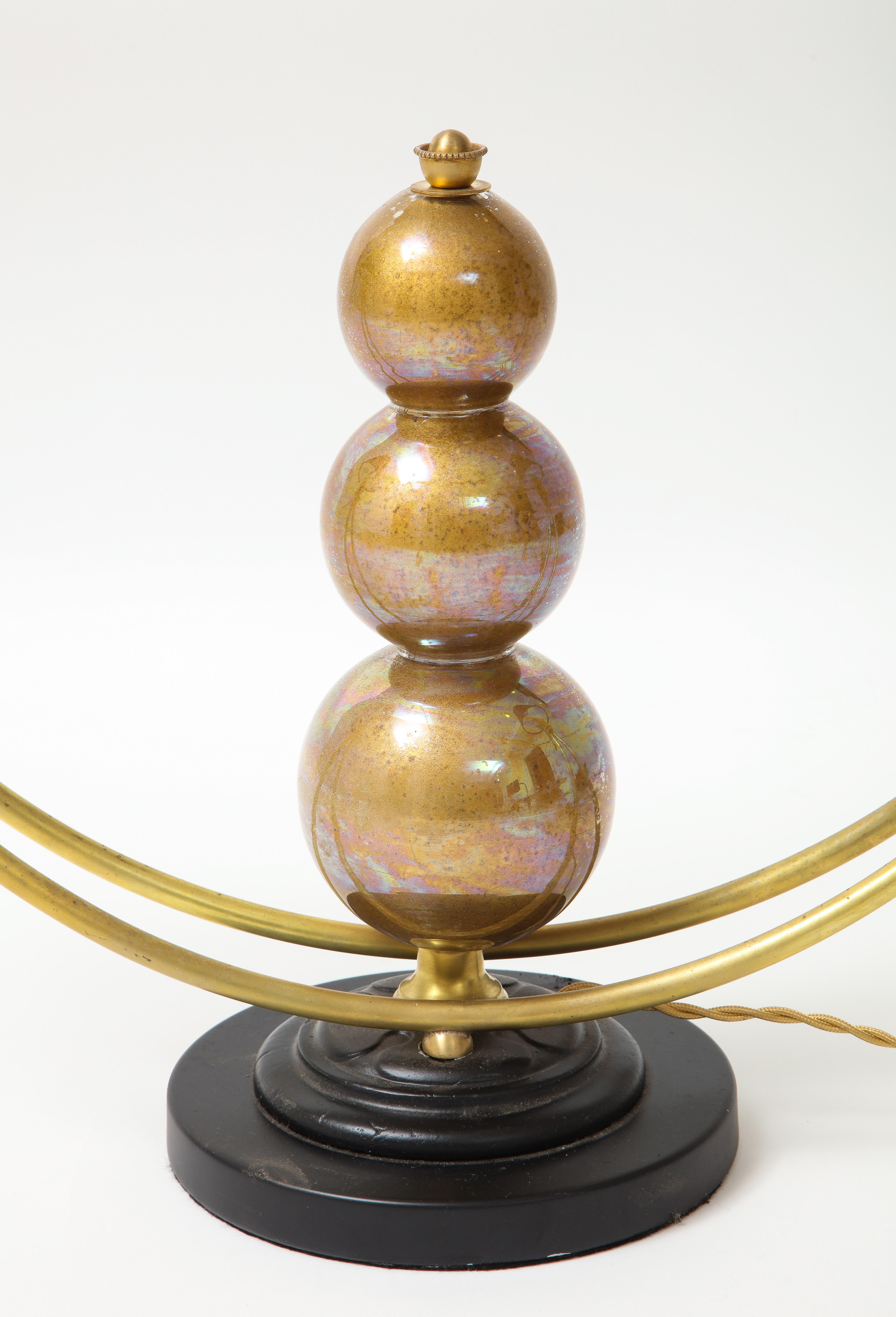 Mid-Century Modern Two Arm Murano Glass Ball Lamp With Brass Arms For Sale