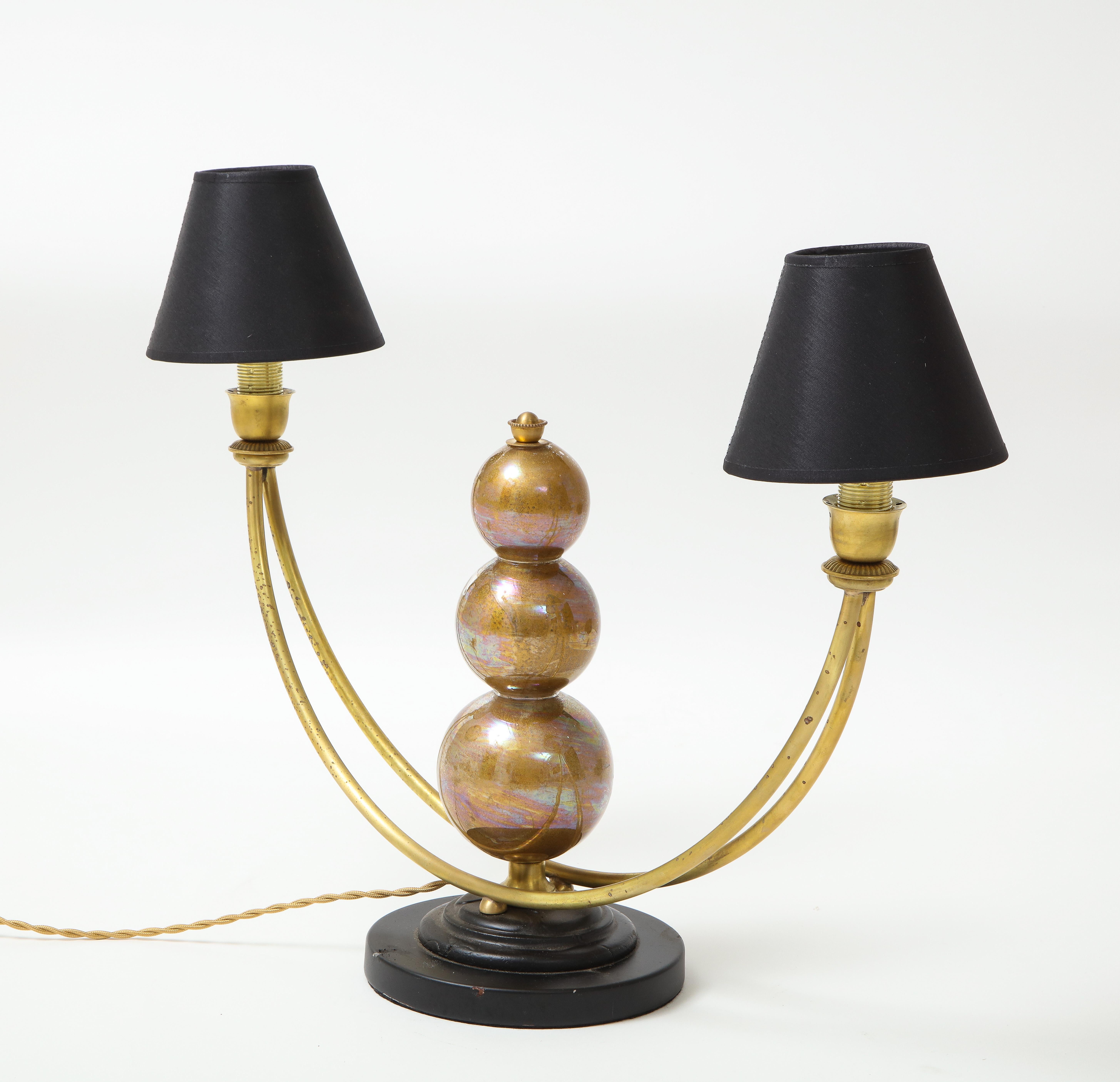 Mid-20th Century Two Arm Murano Glass Ball Lamp With Brass Arms For Sale