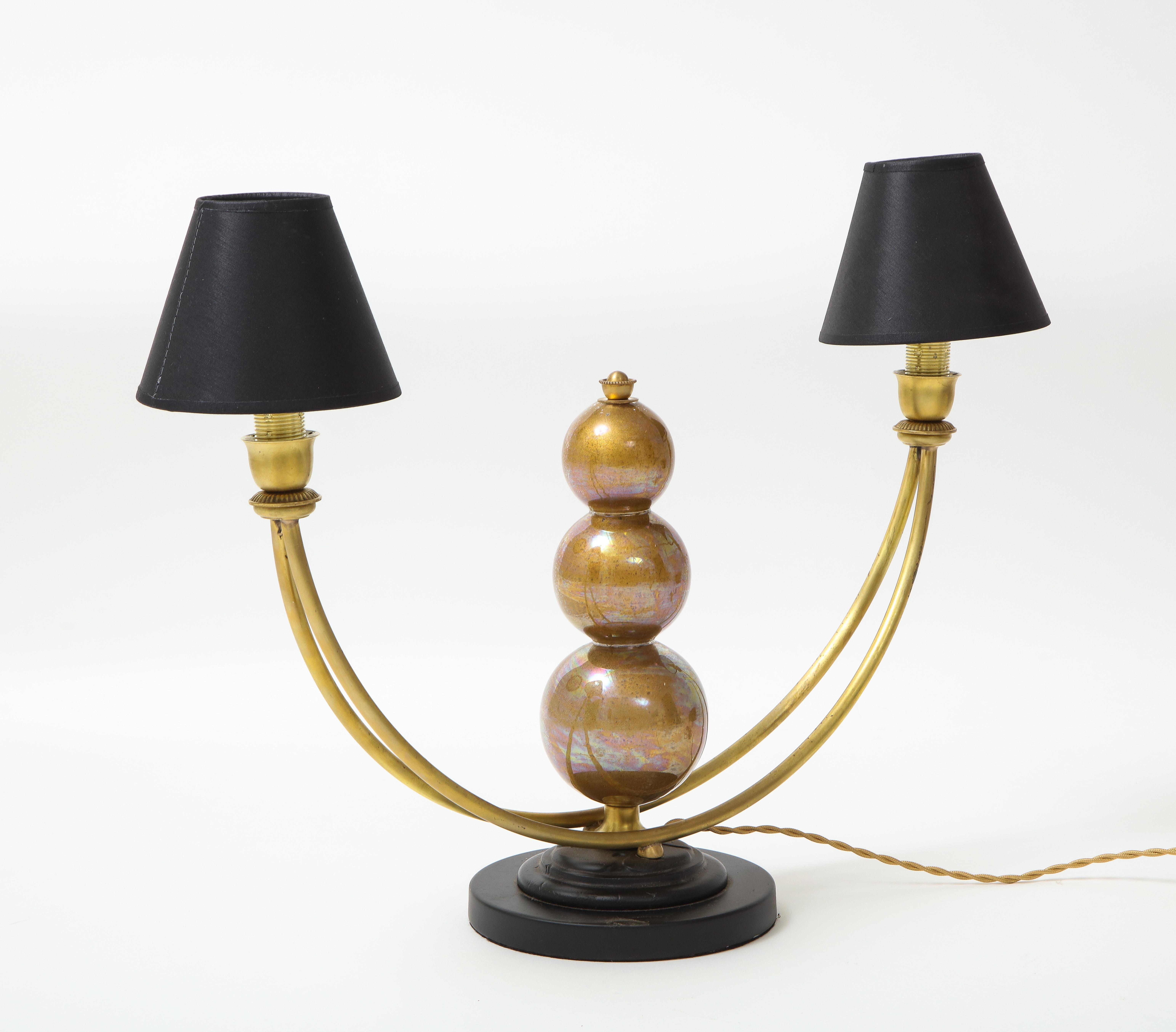 Two Arm Murano Glass Ball Lamp With Brass Arms For Sale 3