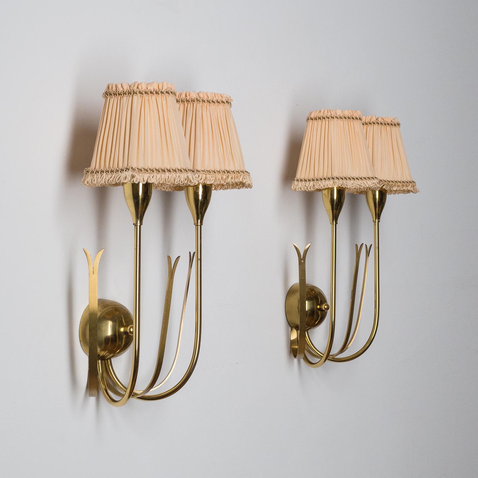 Two-Arm Brass Wall Lights, 1940s 6