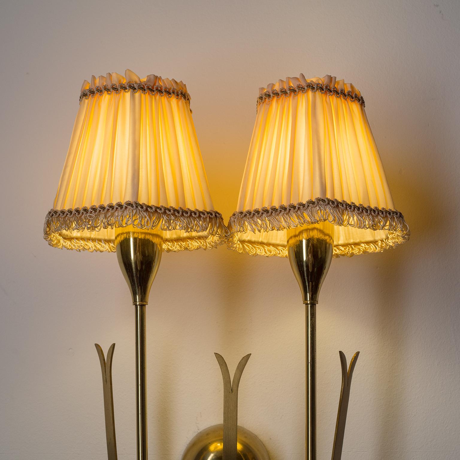 Mid-Century Modern Two-Arm Brass Wall Lights, 1940s
