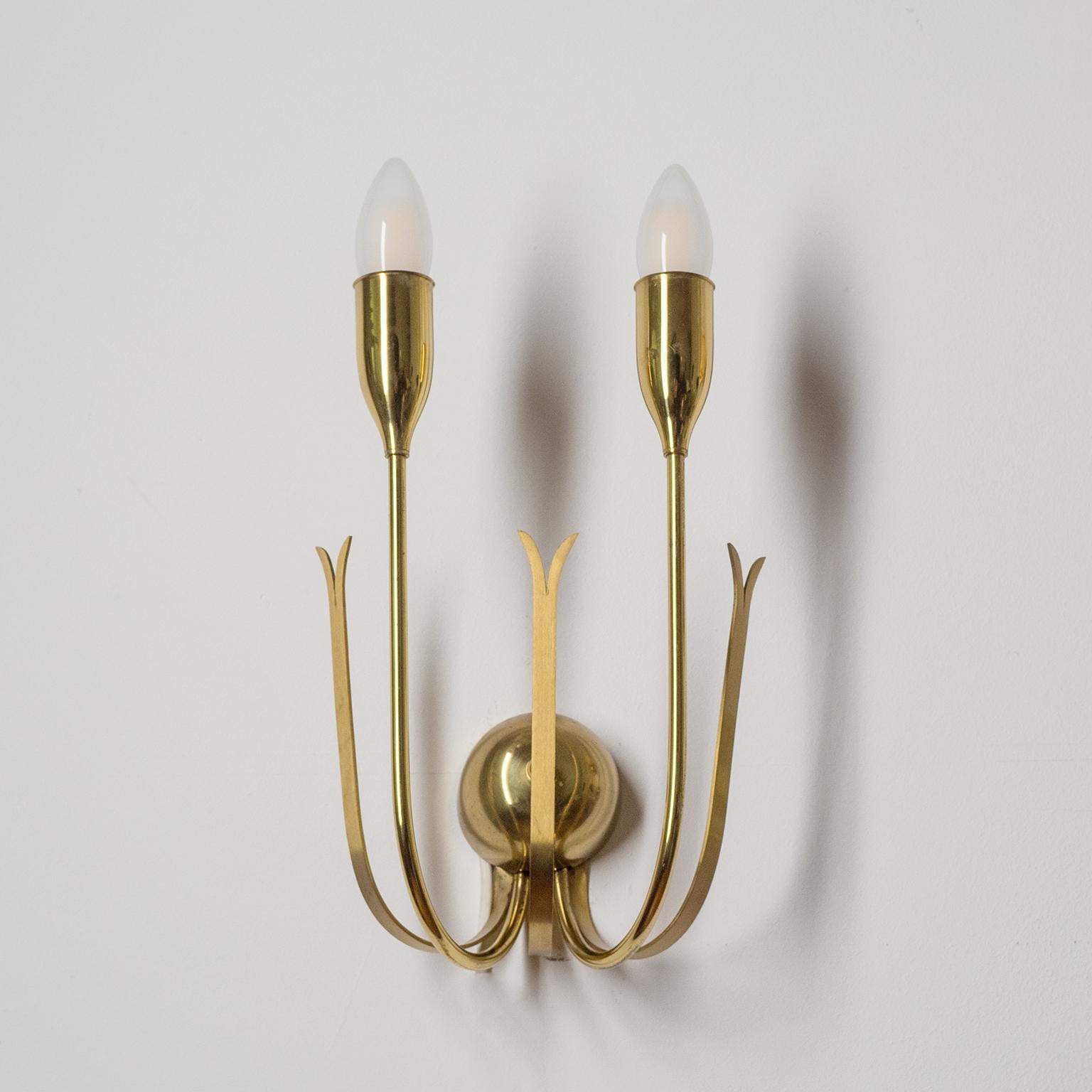 Mid-20th Century Two-Arm Brass Wall Lights, 1940s