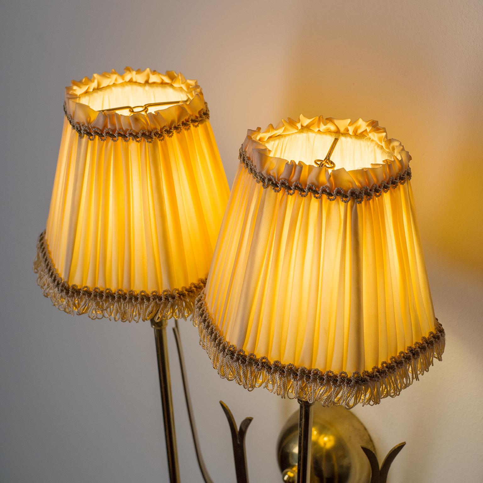 Two-Arm Brass Wall Lights, 1940s 1