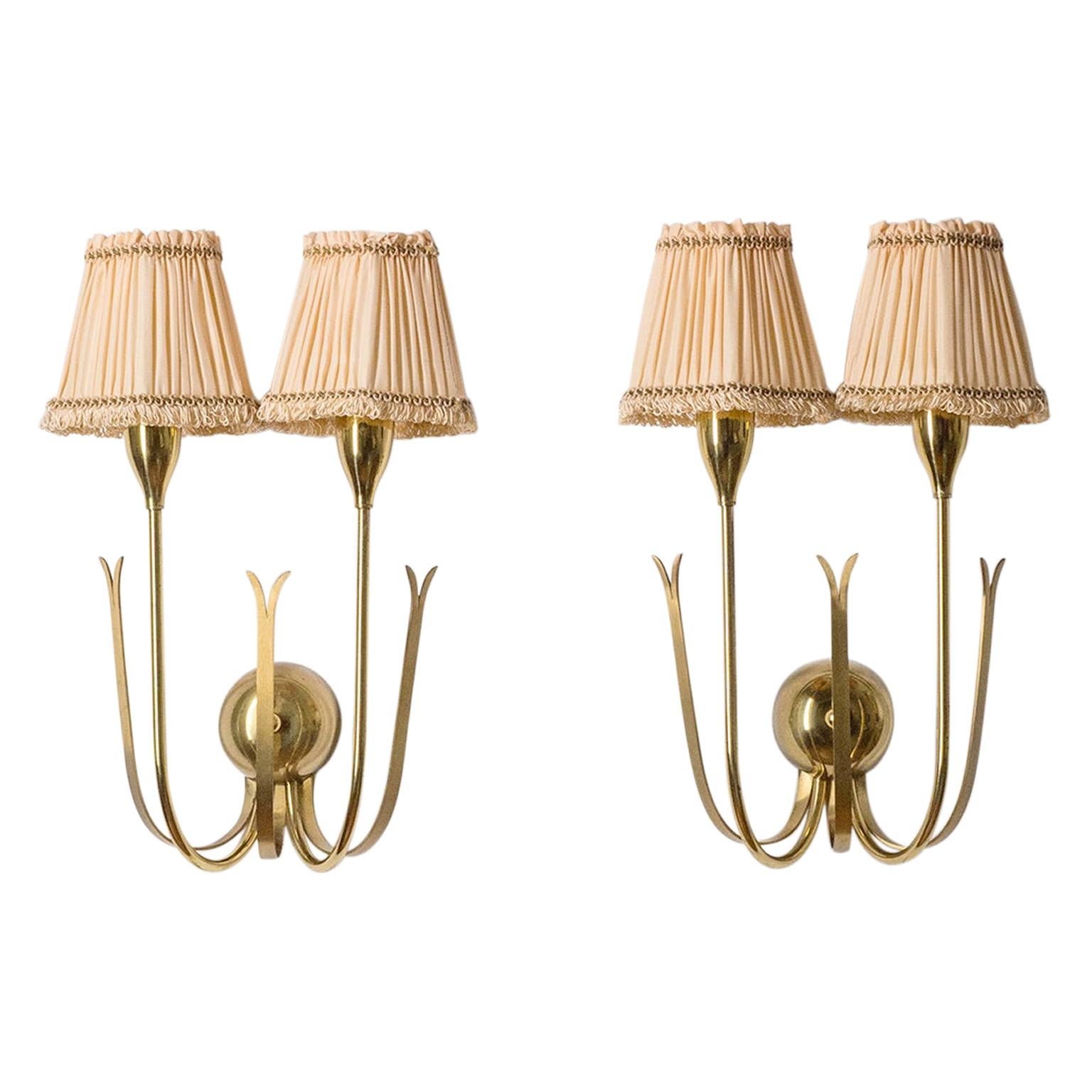 Two-Arm Brass Wall Lights, 1940s