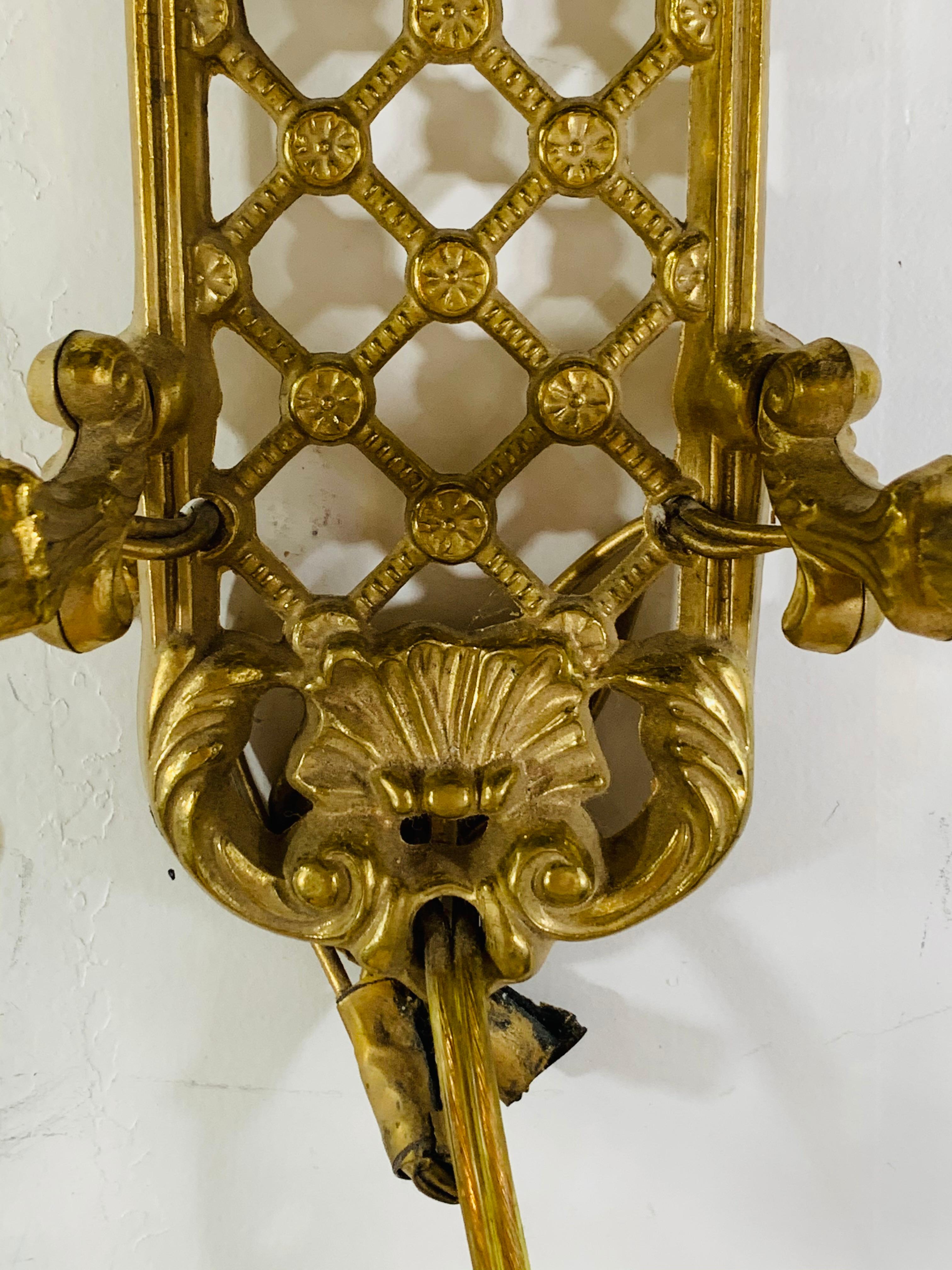 Two Arm Brass Wall Sconce in the Style of Louis XVI, a Pair 5
